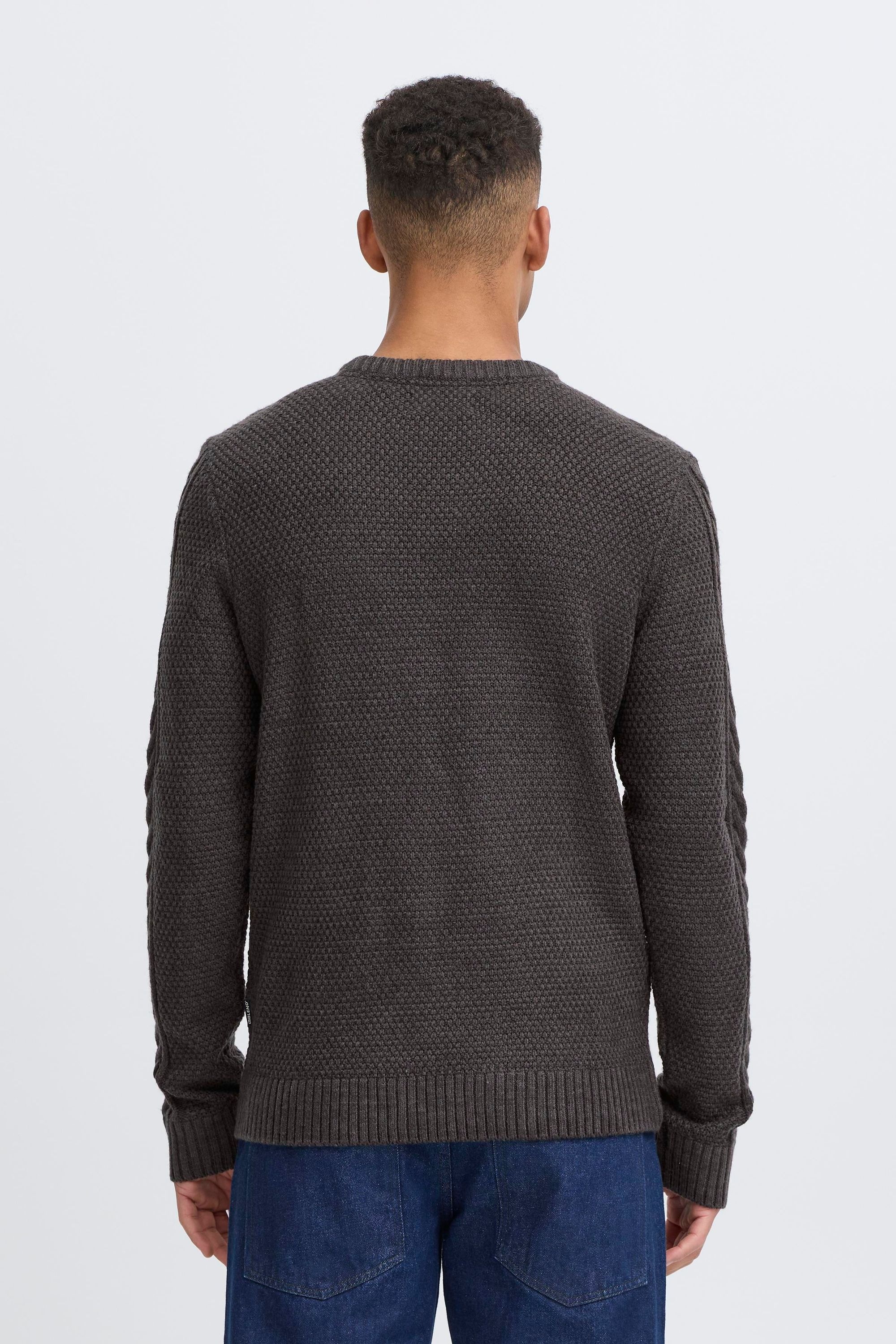 Strickpullover BLEND "BHBasim", Herren, Gr. S, charcoal mix, Grobstrick, 50% Baumwolle, 47% Polyacryl, 3% Nylon, Strukturmuster, Basic, normal normal, Rundhals, Pullover Strickpullover, Klassischer Grobstrickpullover mit Zopfmuster 3