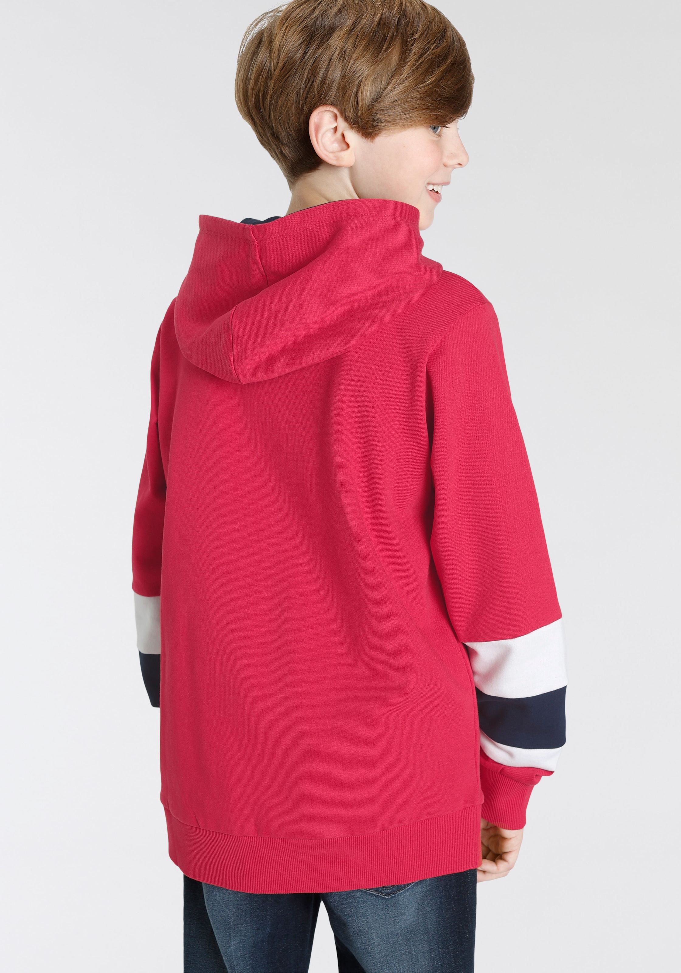 KangaROOS Kapuzensweatshirt »mit Streifen den den online | an BAUR Ärmeln«, bestellen mit Ärmeln an Streifen