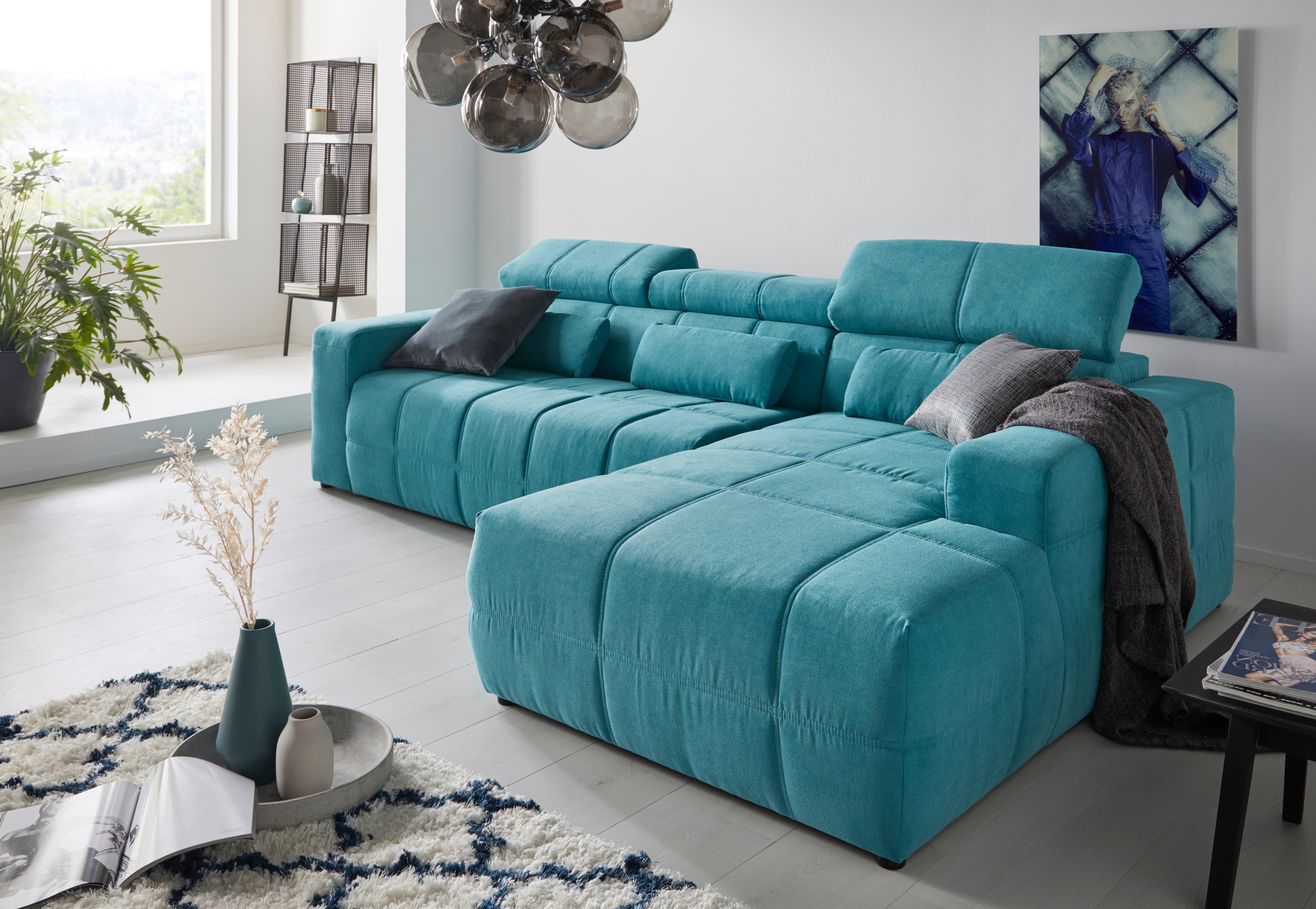DOMO collection Ecksofa "BRANDON 289x177x80 cm, whlw. mit Sitztiefenverstellung, L-Form" mit Kopfteilverstellung, wahlweise Sitztiefenverstellung, L-Form