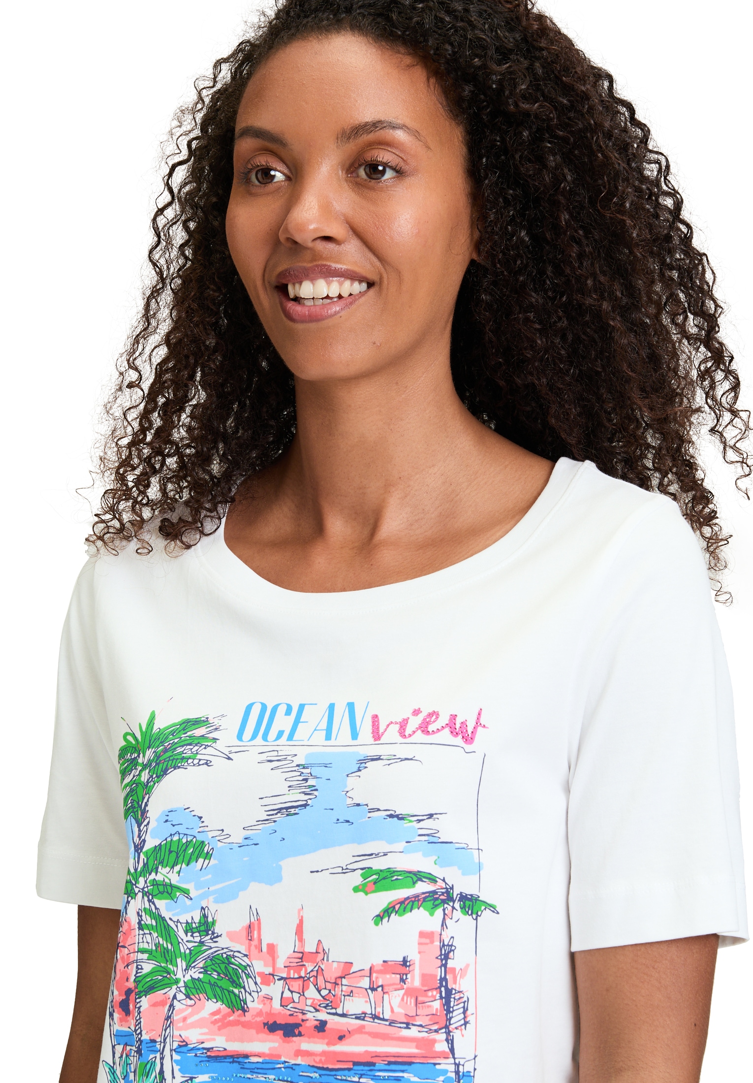 Betty Barclay Kurzarmshirt »Betty Barclay Basic Shirt mit Aufdruck«, (1 tlg.), Glitzersteine