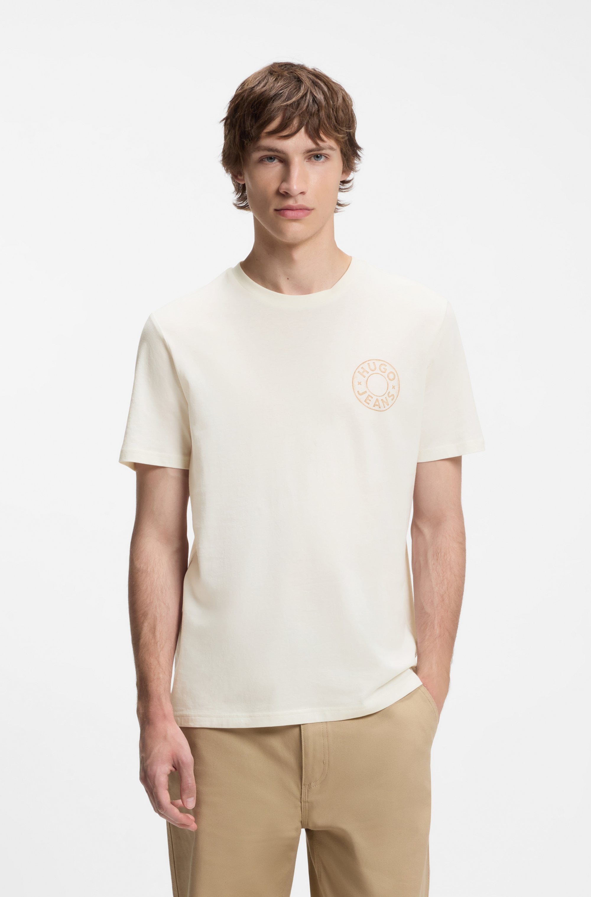 HUGO T-Shirt "Nemodo" Rundhalsausschnitt, reine Baumwolle, Brustdruck