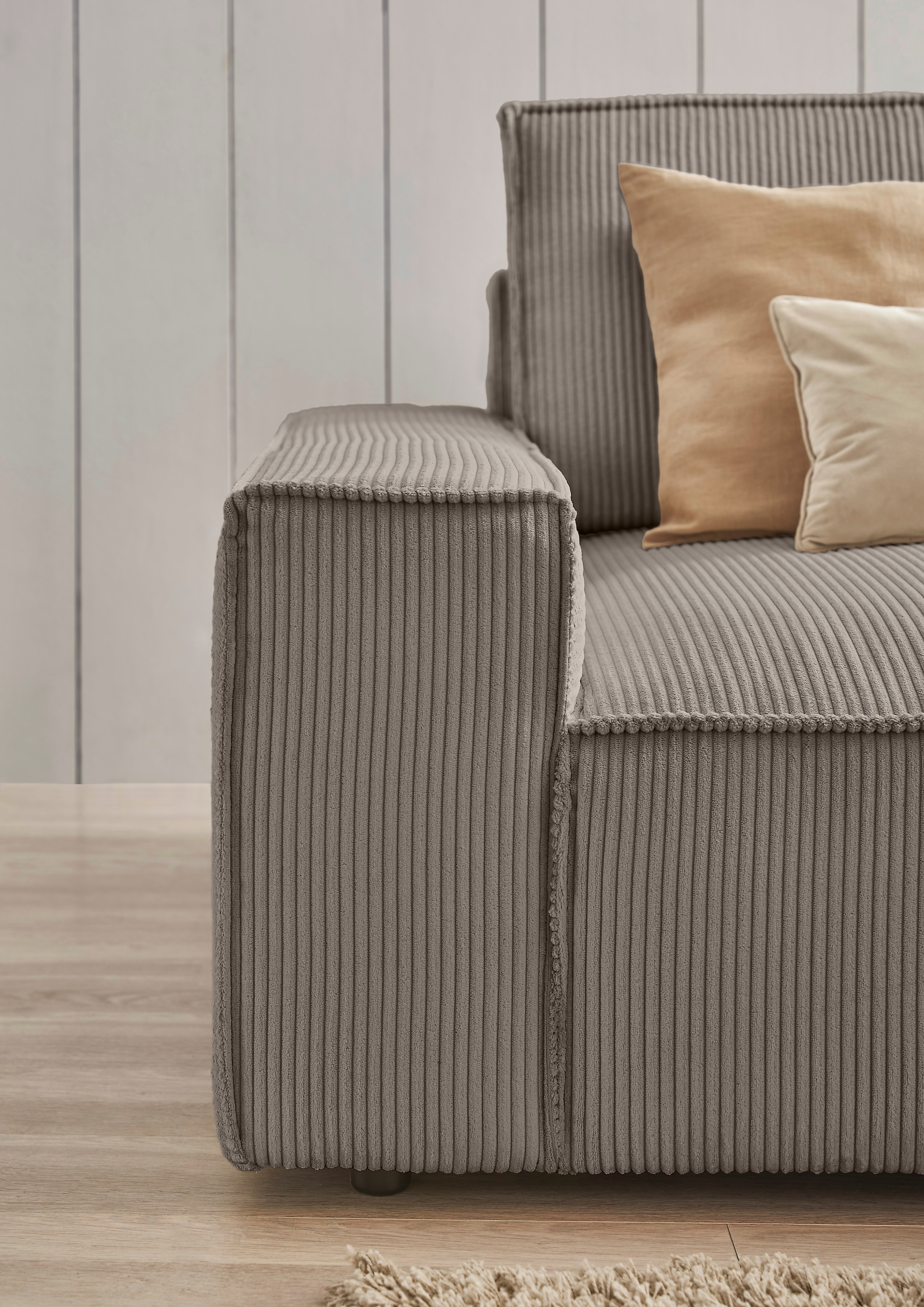 OTTO home Big-Sofa »SHERWOOD XXL Cord, Big-Sofa (316cm), extra tiefe Sitzfläche 95 cm« bequemer Sitzkomfort, Cord u. Leinenoptik, Kedernaht