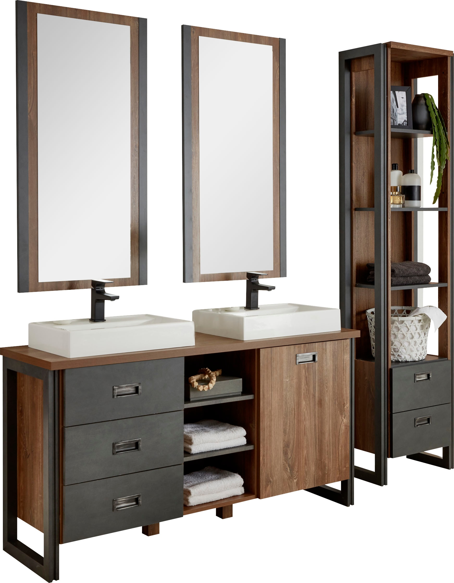 Home affaire Badmöbel-Set "Detroit, Bad im Industrialdesign, 3-teiliges Bad günstig online kaufen