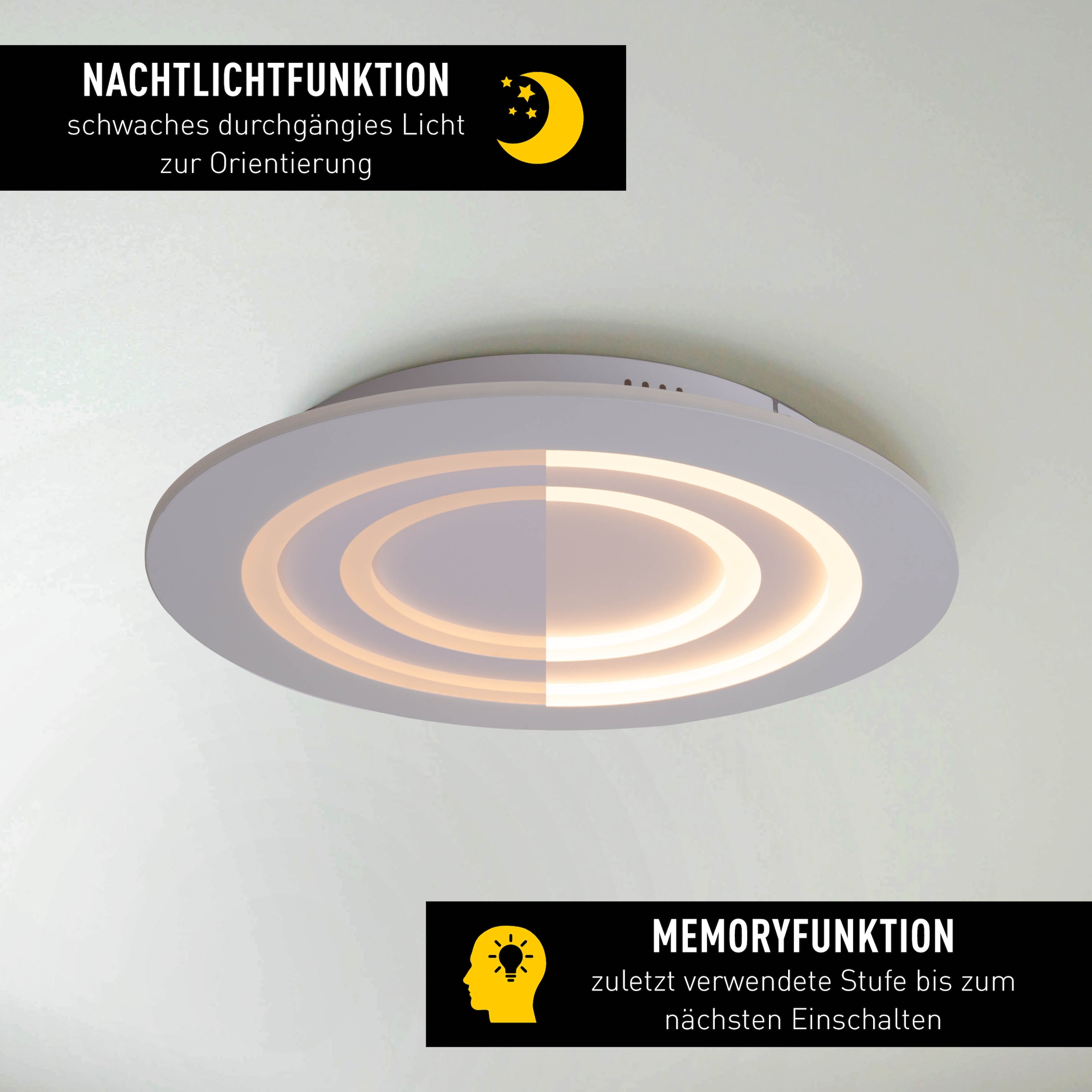 näve LED Deckenleuchte »Mirel«, 1 flammig, Leuchtmittel LED-Modul | LED fest integriert, RGB, CCT, Memory, Nachtlicht, stufenlos dimmbar per Funk-Fernbedienung
