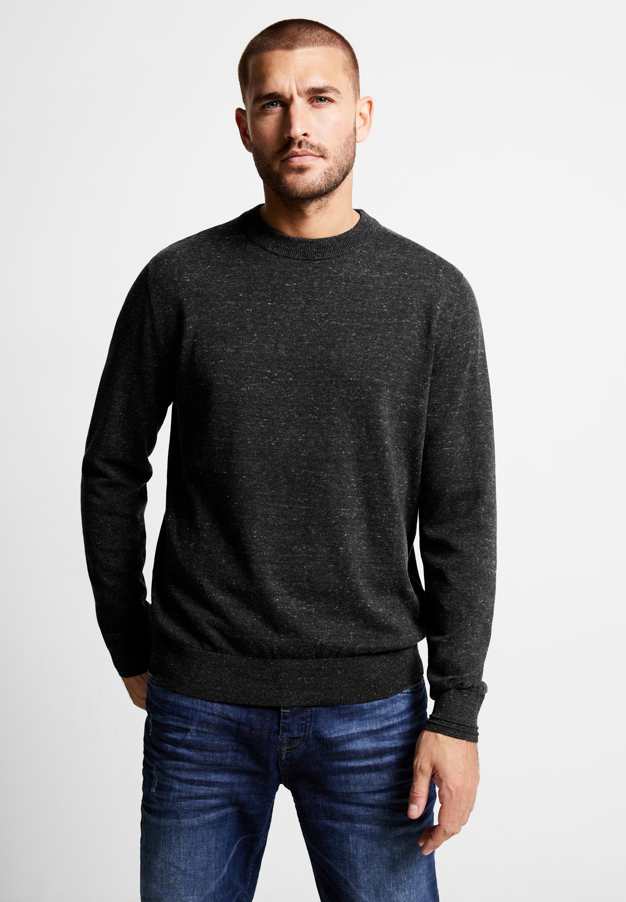 STREET ONE MEN Stehkragenpullover, mit Rippstrickdetails