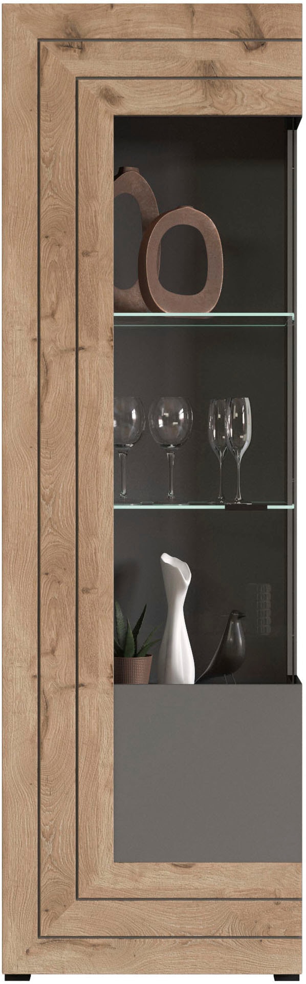 INOSIGN Wohnwand »Aalborg, Breite 350cm, 2-farbig,Metallgriffe, 4-teilig, bestehend aus:«, (4 St.), 1x Vitrine, 1x Lowboard, 1x Wandboard und 1x Highboard