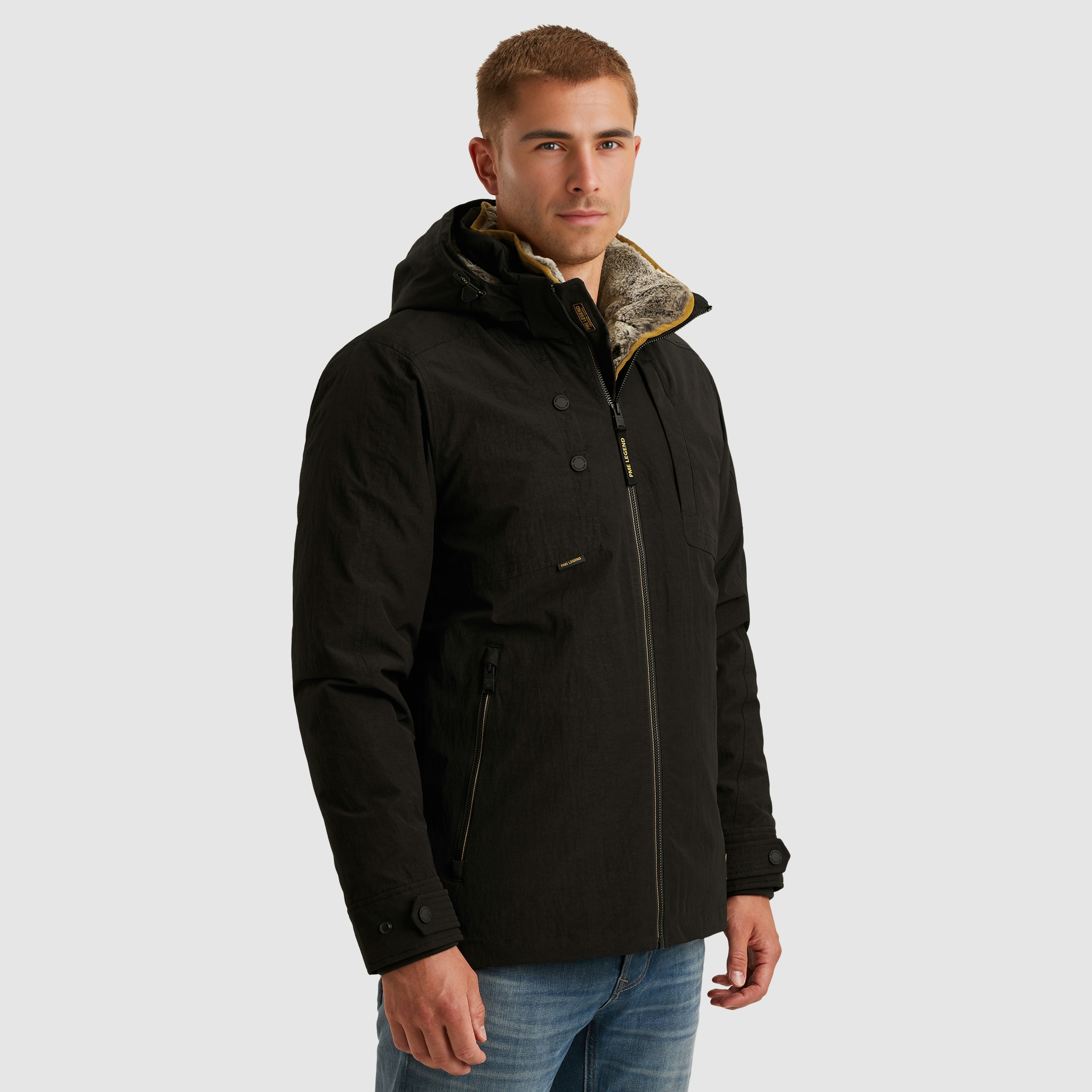 PME LEGEND Winterjacke mit Kapuze Herausnehmbares Fellimitat günstig online kaufen