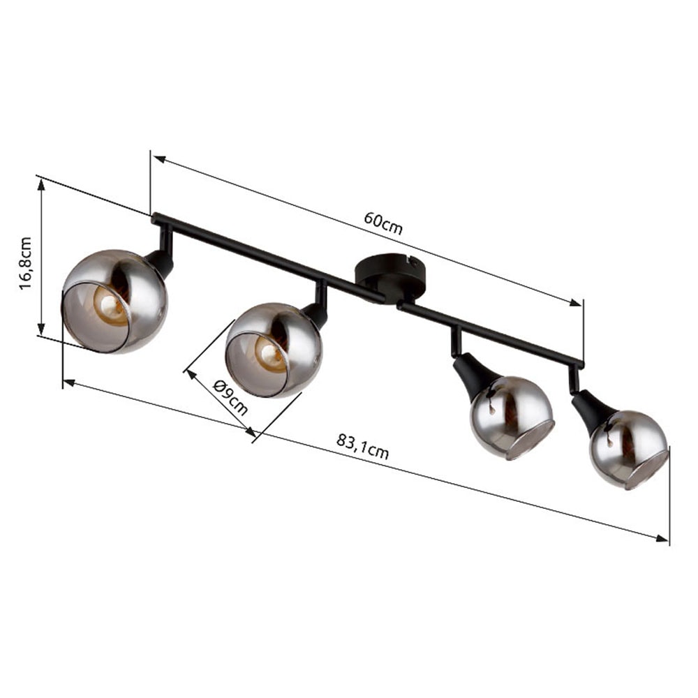 GLOBO LIGHTING Deckenstrahler »GLYPTAR«, Leuchtmittel E14 | ohne Leuchtmittel, Deckenspot/schwarz/Glas rauchfarben/Wohnzimmer/Flur