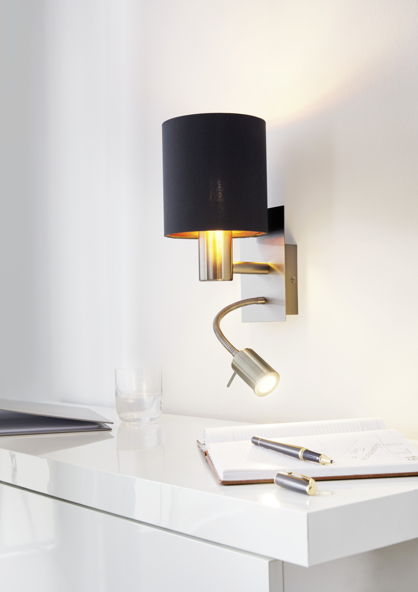EGLO Wandleuchte »PASTERI Wandlampe - Stahl - E27;LED - 1X40W;1X3,8W - IP20« E27 1 Stk. Warmweiß Wandstrahler, Wandspot, Wohnzimmer, Schlafzimmer, L15 x H38 x AL19,5cm
