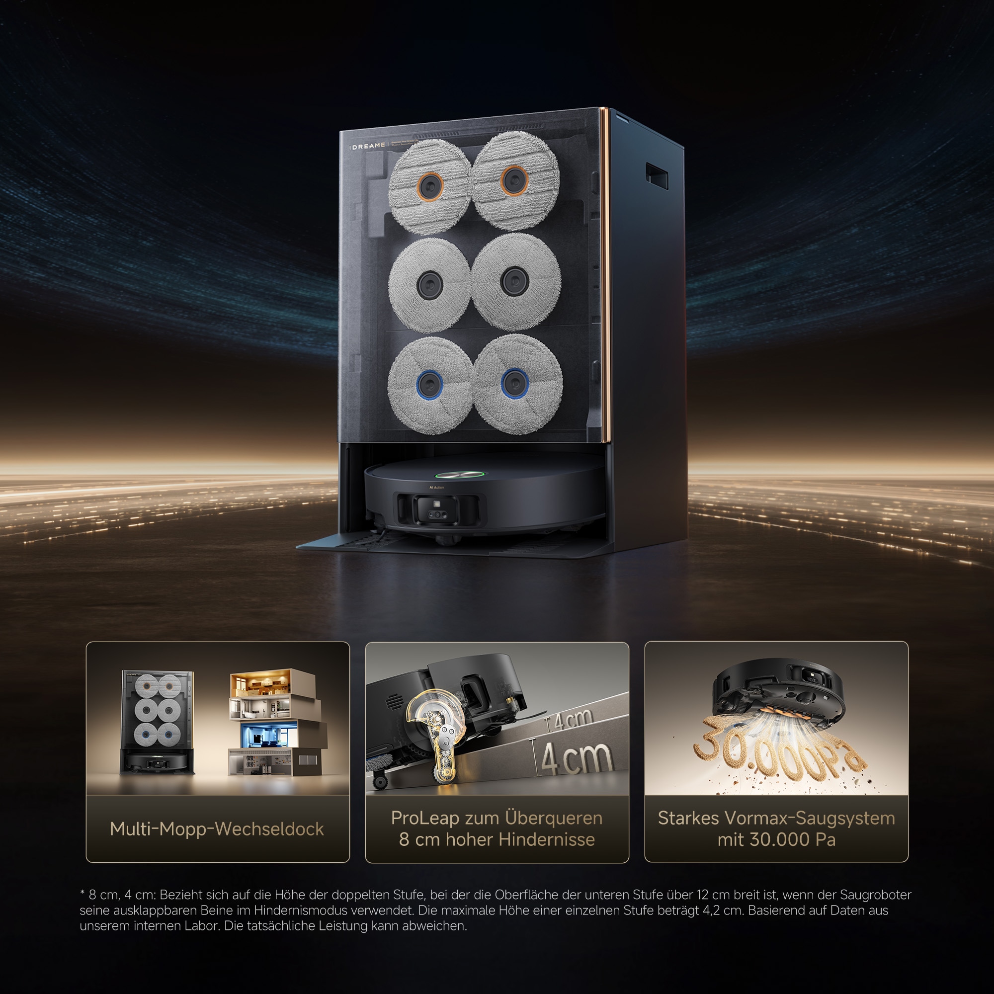 Dreame Saugroboter »mit Wischfunktion Matrix 10 Ultra« Mop-Wechsel, drei Reinigungsmittel, überwindet Hindernisse, 30.000 Pa