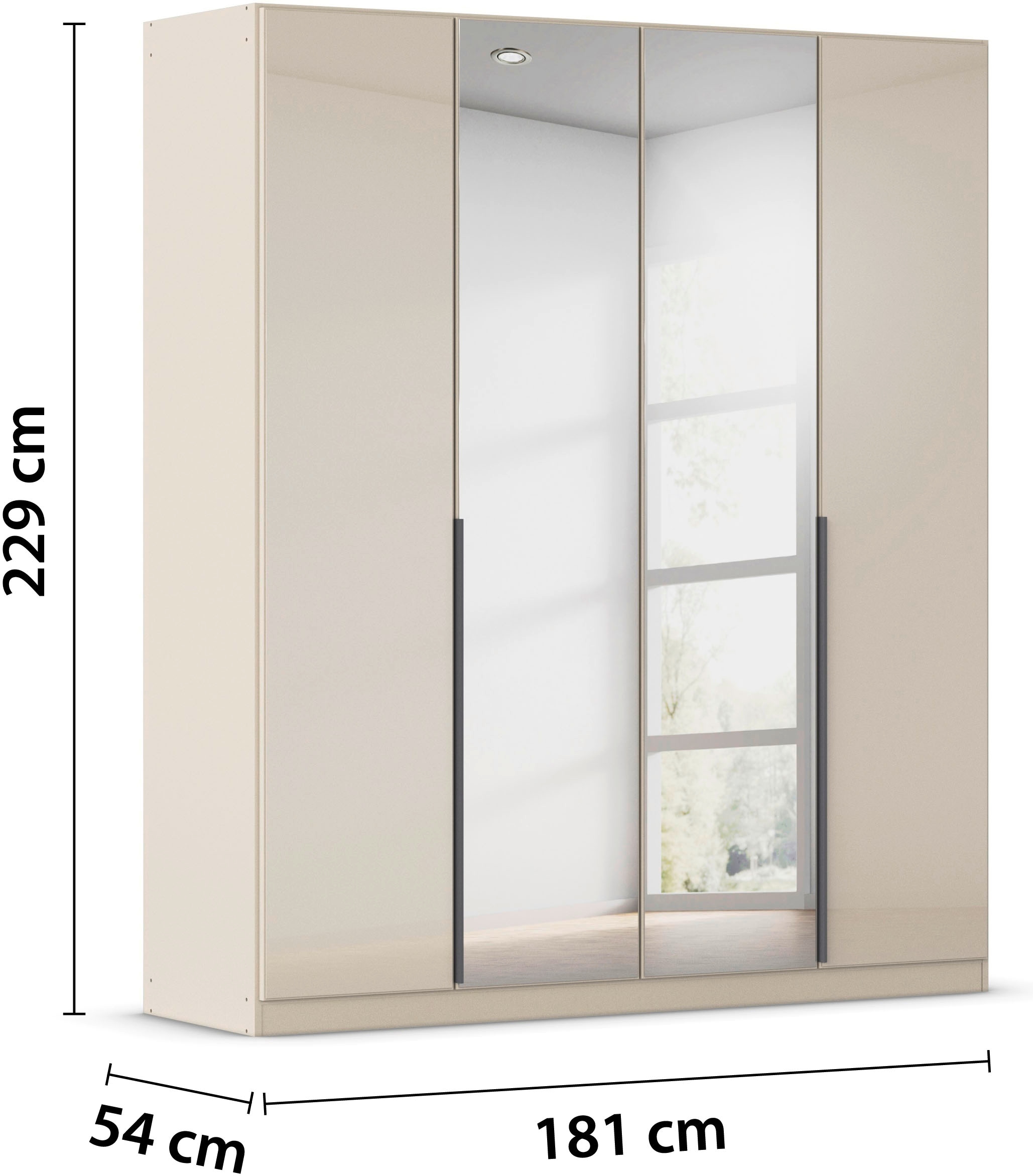 rauch Drehtürenschrank »Kleiderschrank Kleiderschränke Schrank Garderobe AGORDO mit Glasfront«, (in zwei Griff-Farben), durchdachte Innenausstattung, in 6 Breiten und 2 Höhen MADE IN GERMANY