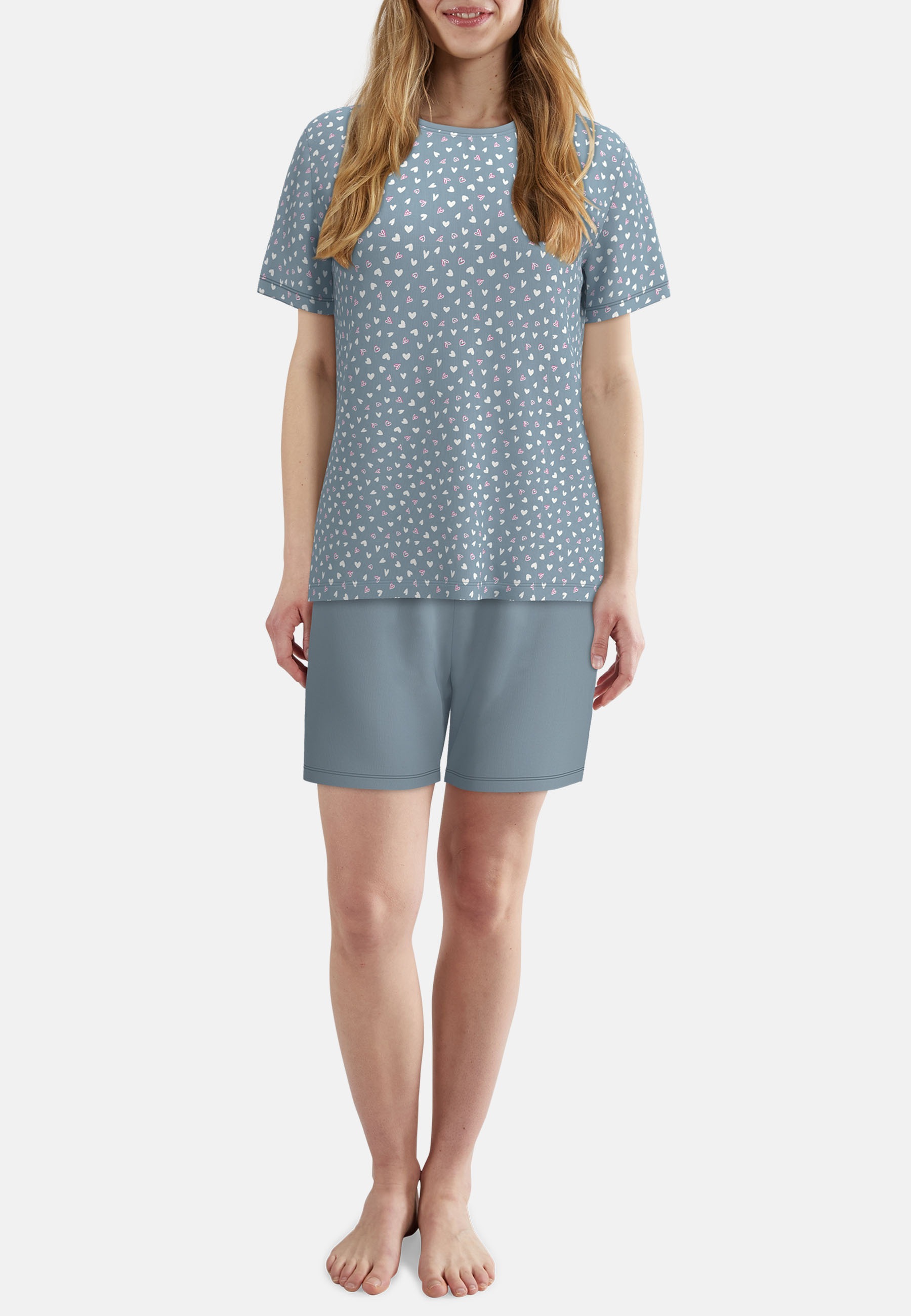 TOM TAILOR Shorty mit Motiv, Rundhalsausschnitt, kurz, Baumwollmix