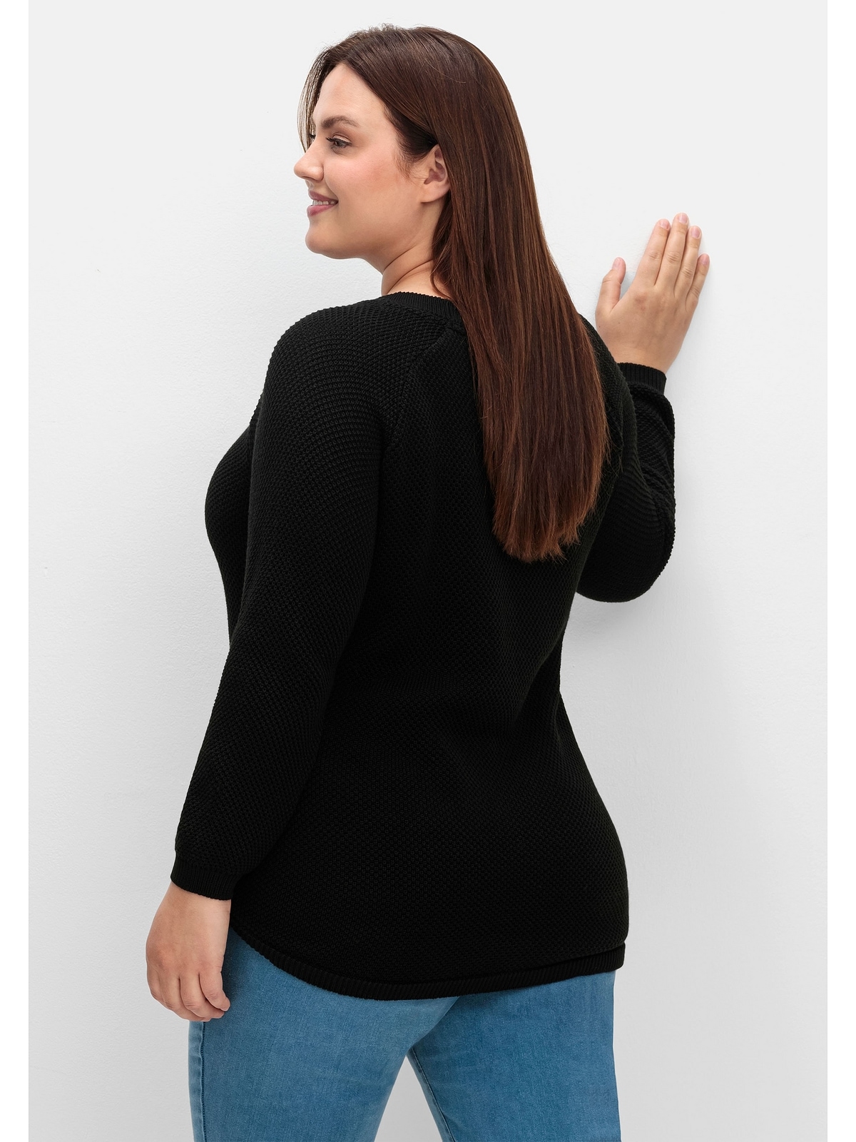 Sheego Strickpullover »Große Größen«, im Strukturstrick, mit Zierknöpfen seitlich