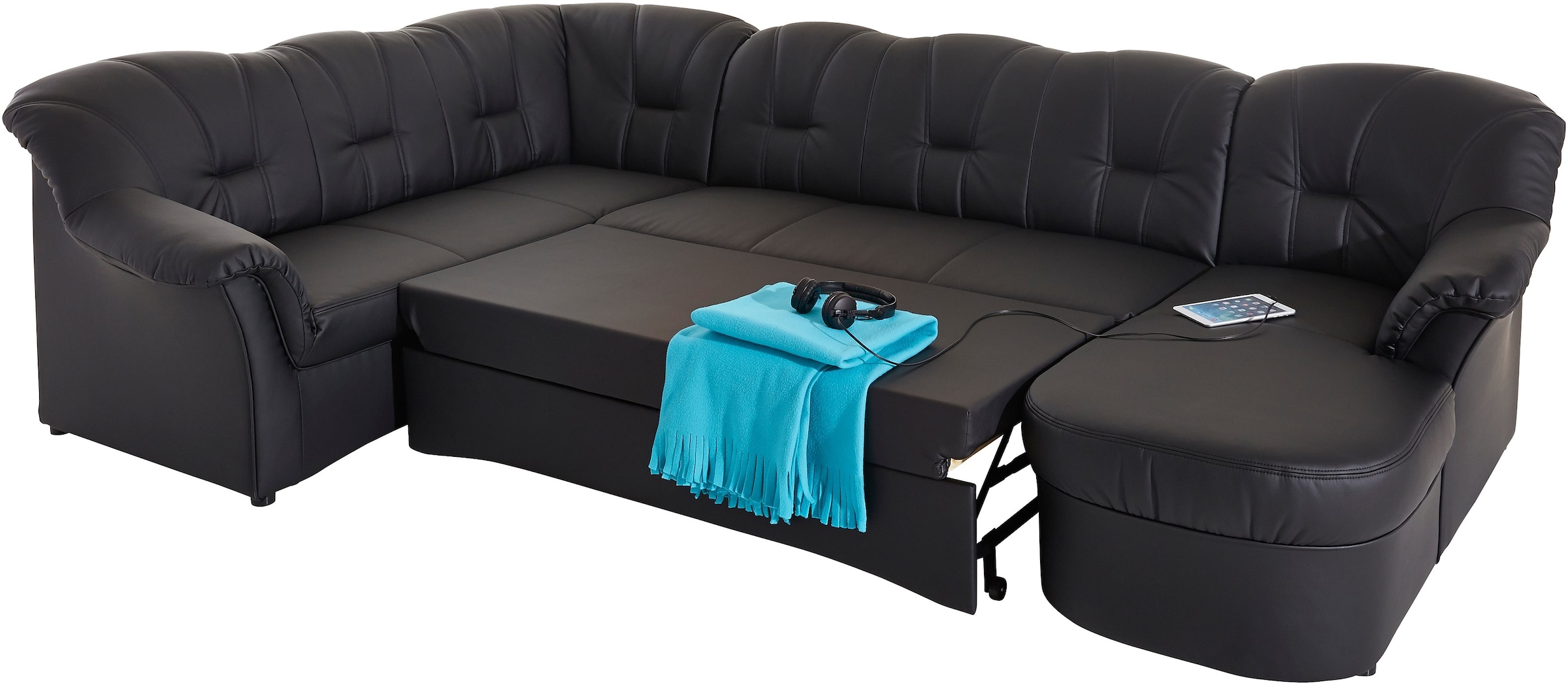 DOMO collection Wohnlandschaft »Papenburg, zeitlose Rückensteppung, elegante Formensprache, U-Form«, in großer Farbvielfalt, wahlweise mit Bettfunktion