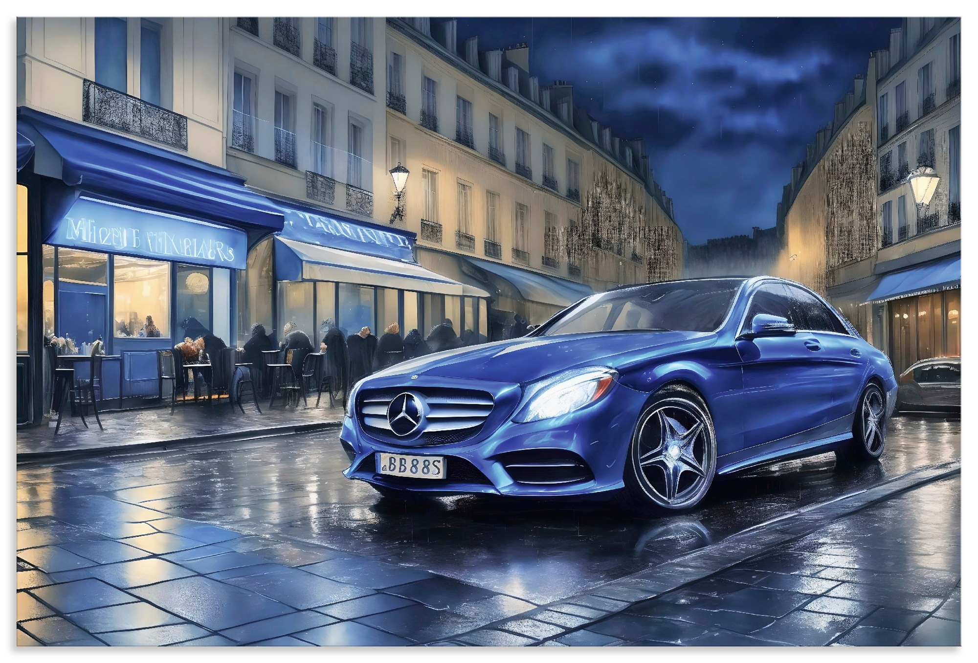 Wandbild ARTLAND "Mit dem Mercedes nach Paris", farbe bild(er): blau, B:30cm H:20cm, Alu Dibond, Bilder, als Alubild, Leinwandbild, Poster, Wandaufkleber in verschied. Größen