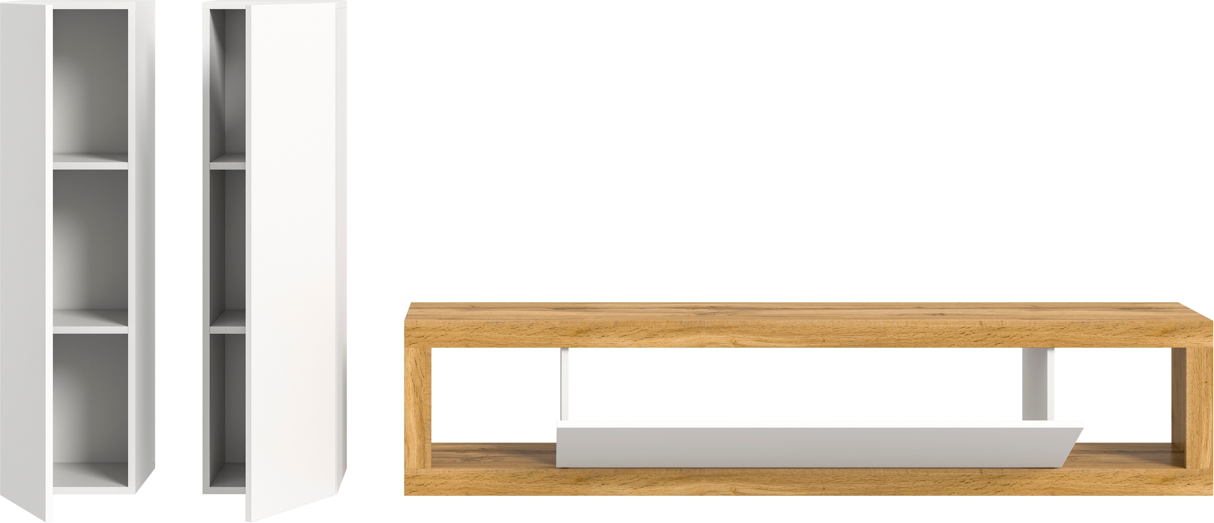 INOSIGN Wohnwand »Trinity,Breite 270 cm, 1 Lowboard (stehend und hängend montierbar),«, (3 St.), 2 Hängeschränke, Wohnwand, Wohnkombination, Mediawand