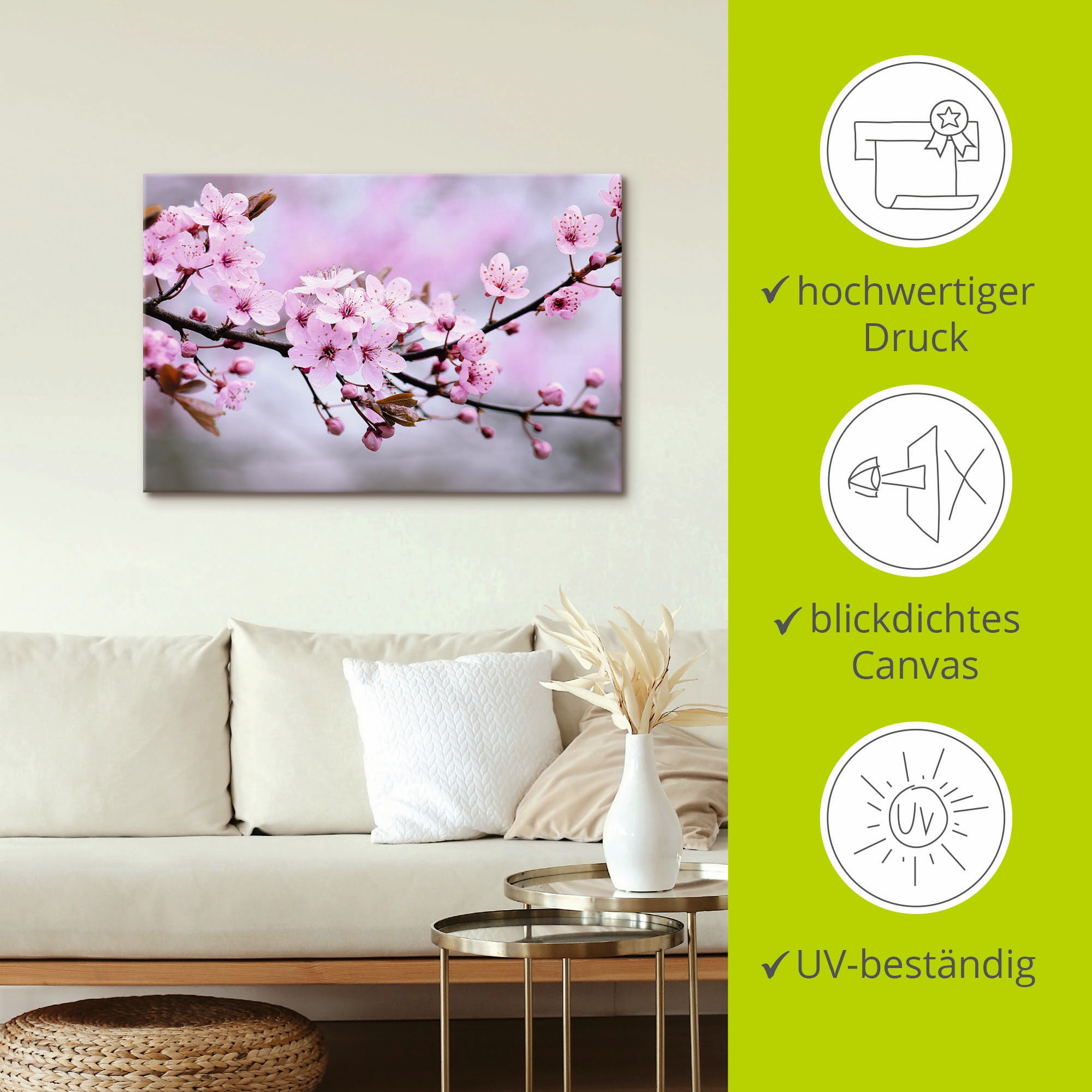 Artland Wandbild »Kirschblüten«, Blumen, (1 St.), als Alubild, Outdoorbild, Leinwandbild, Poster, Wandaufkleber