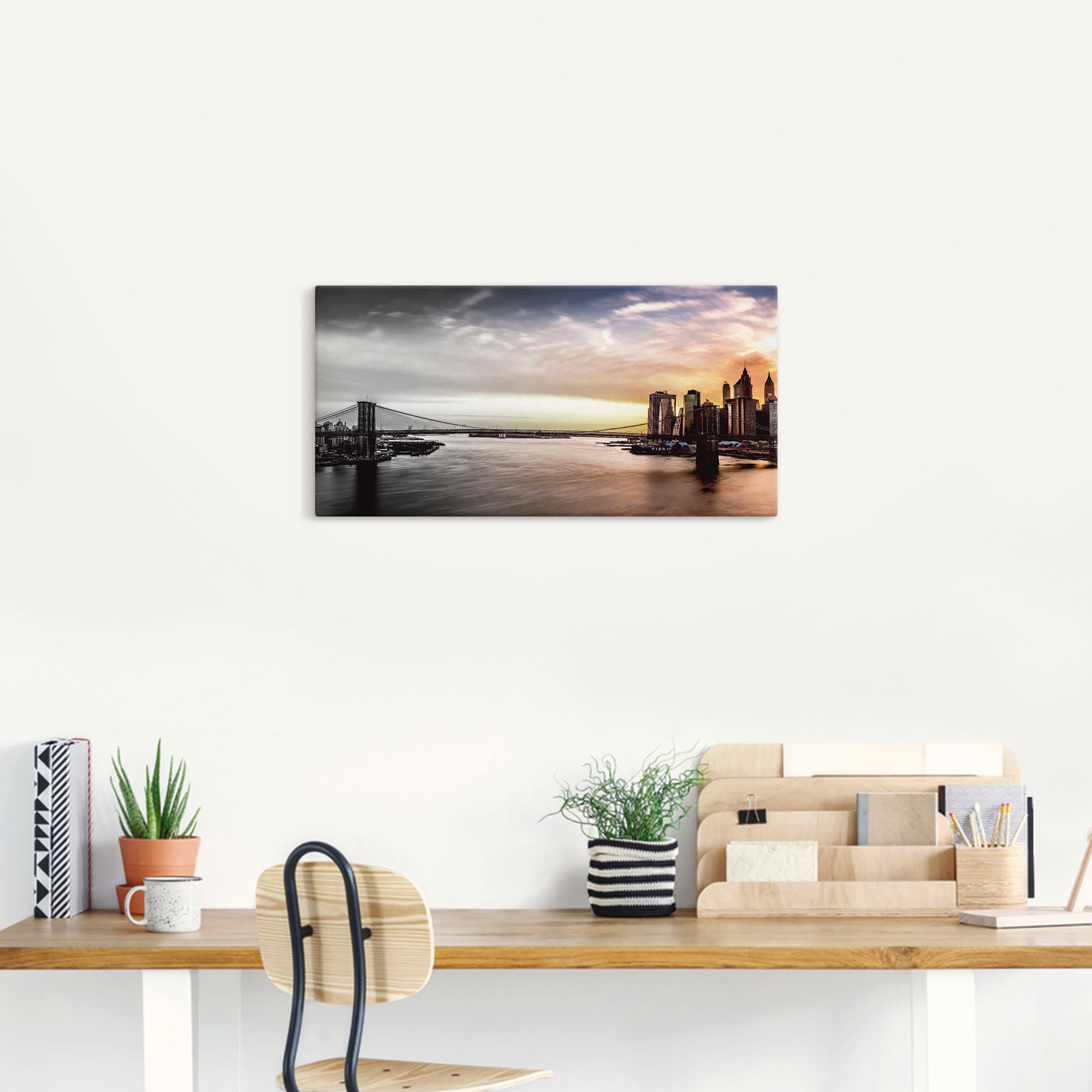 Artland Wandbild "Brooklyn Bridge Panorama" Amerika 1 Stk. tlg. als Leinwan günstig online kaufen