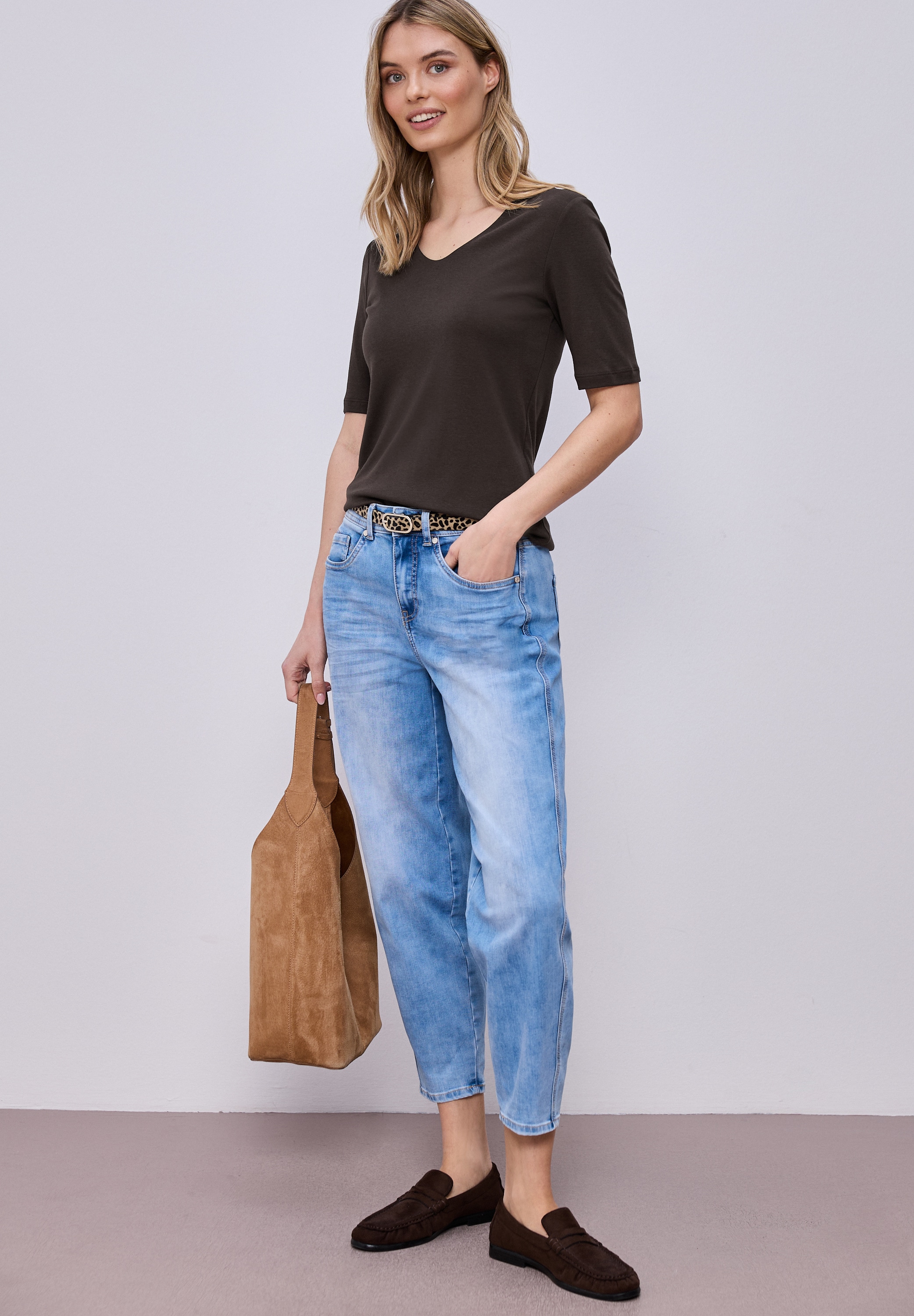 STREET ONE Kurzarmshirt "Style Palmira" mit tiefem Rundhalsausschnitt günstig online kaufen