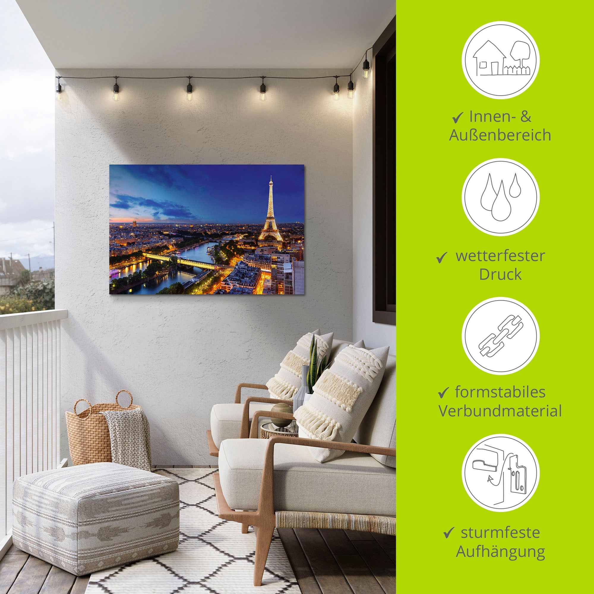 Artland Wandbild »Eiffelturm und Seine am Abend, Paris«, Paris, (1 St.), als Alubild, Outdoorbild, Leinwandbild, Poster, Wandaufkleber