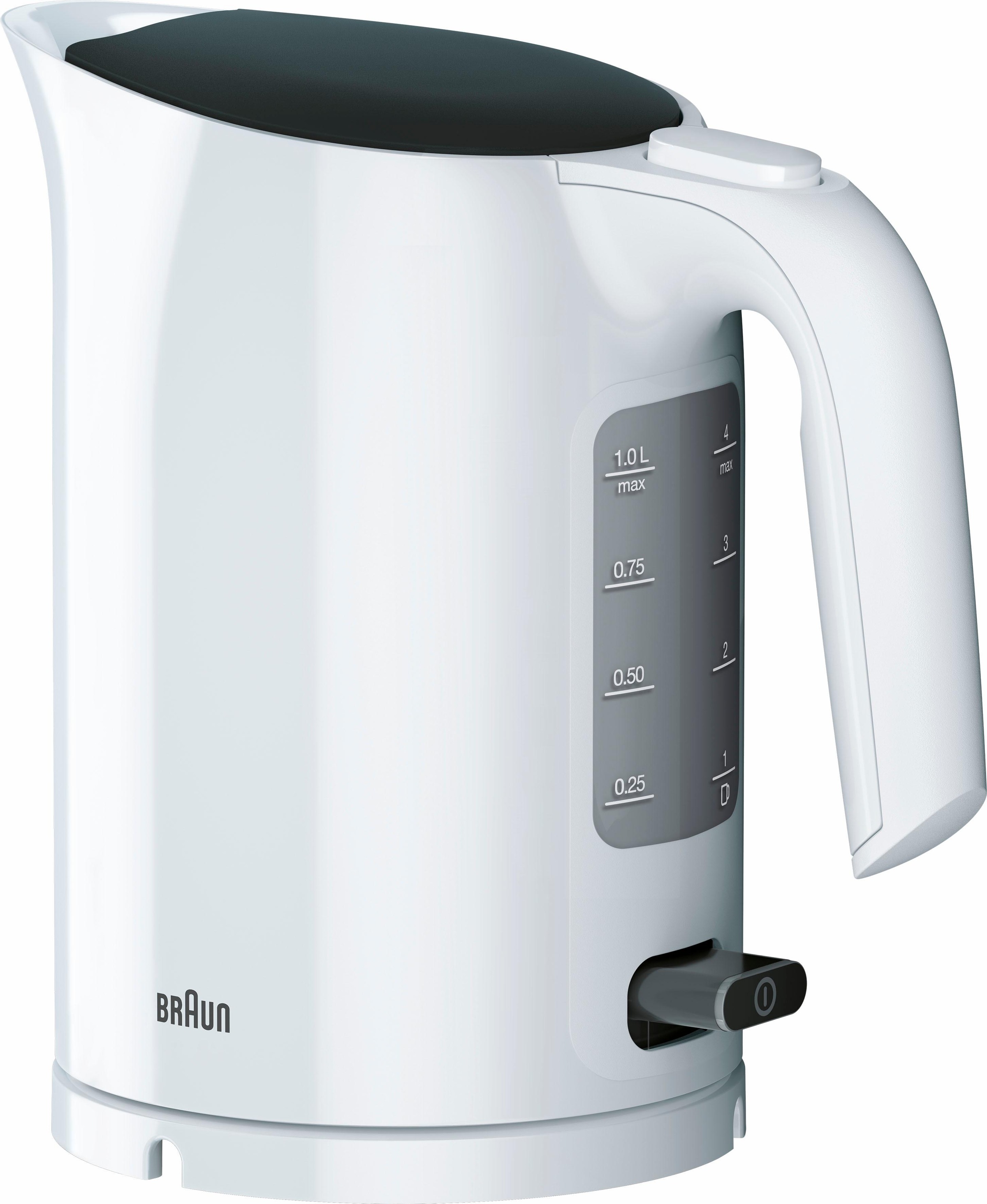 BRAUN Wasserkocher "PurEase WK 3000 WH - 1,0 L, Schnellkochsystem, Anti-Kalk Filter", B:13,5cm H:22,2cm T:21,4cm, weiß, Wasserkocher, 2.200 W, Kocht