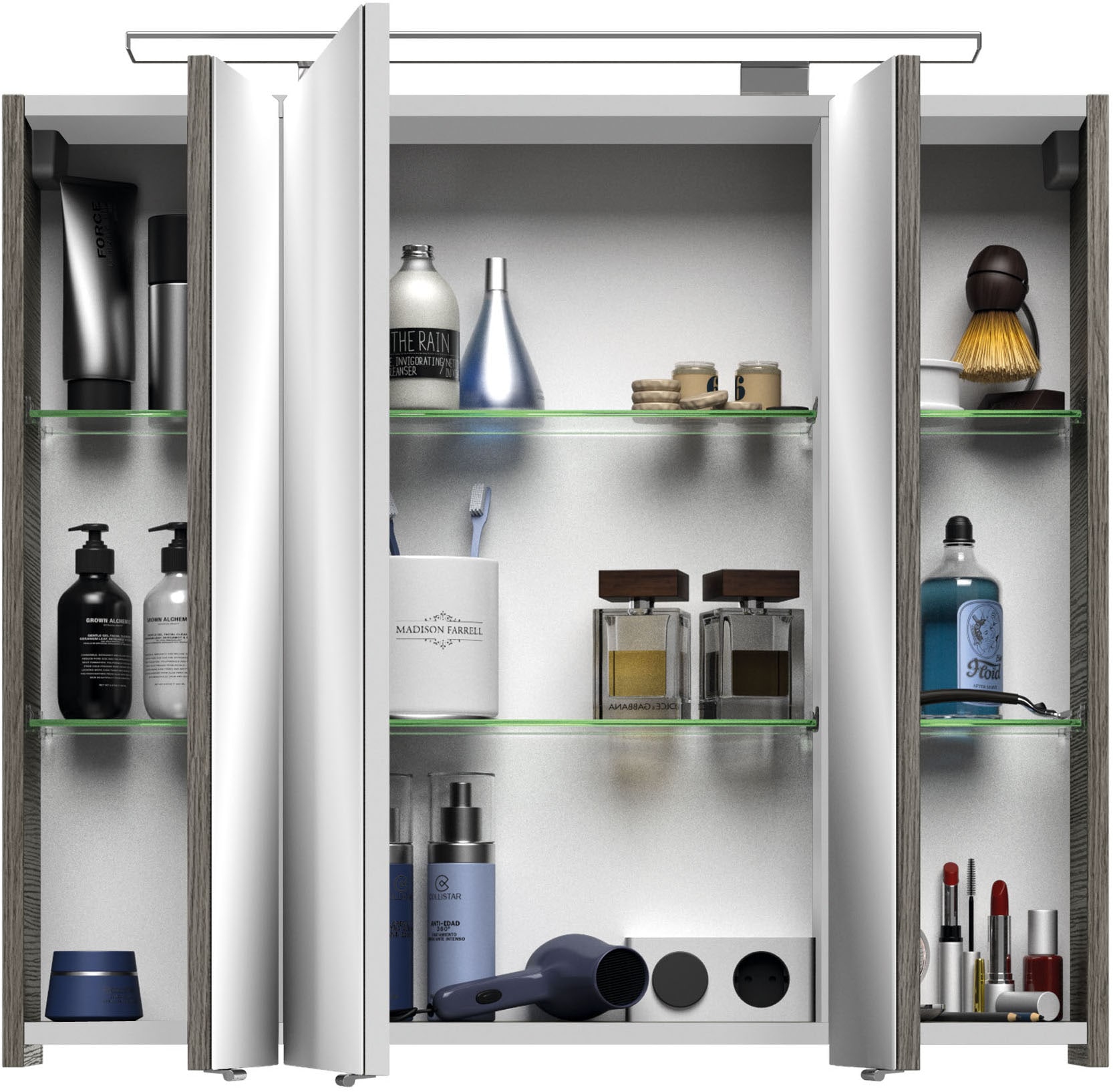 Saphir Badmöbel-Set »Serie 4010 4-teilig Keramik-Waschtisch mit LED-Spiegelschrank«, (Set), Badezimmer Set mit Unterschrank, Midischrank, inkl. Türdämpfer