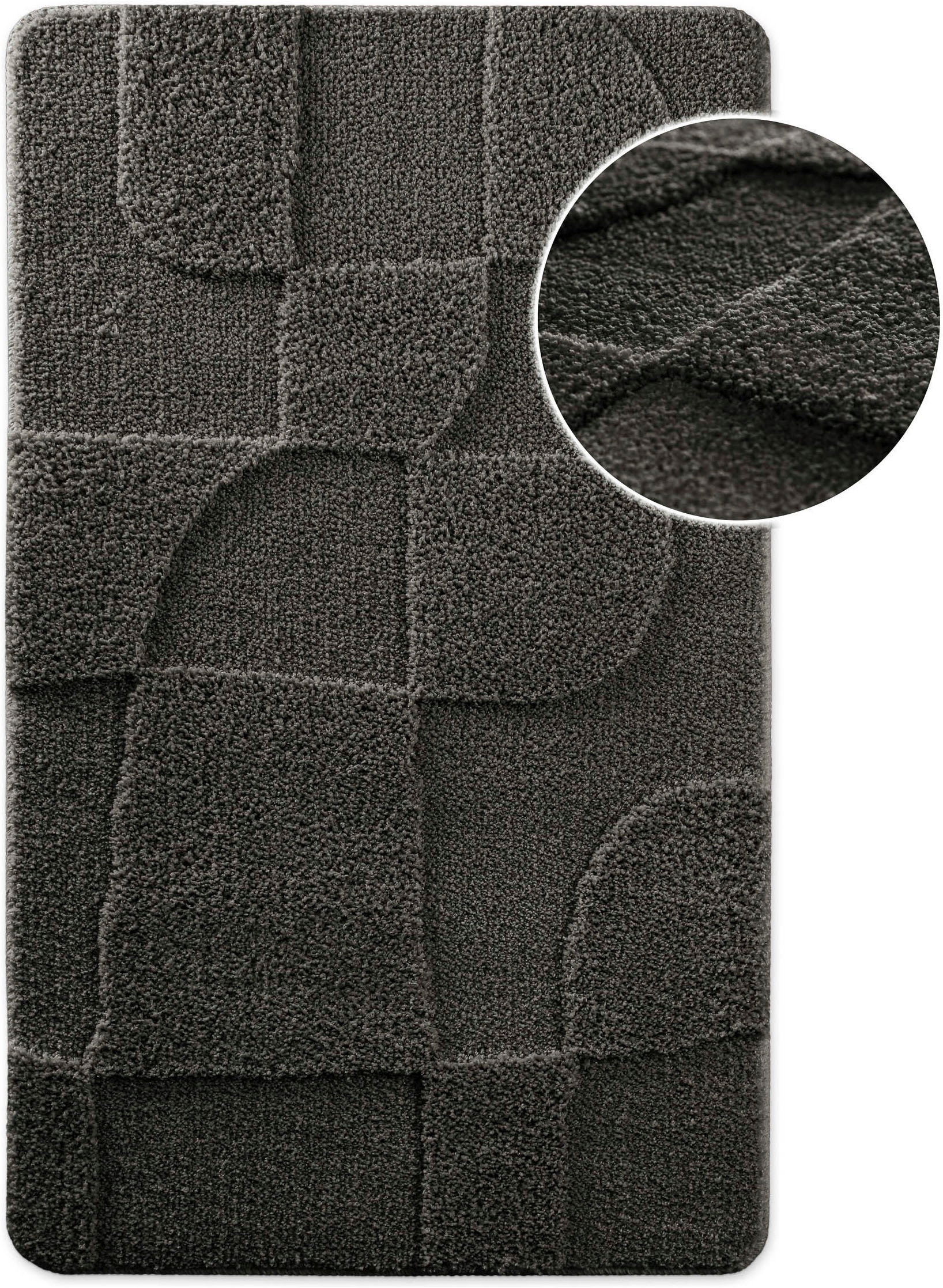 Wecon home Badematte "Davie" Höhe 25 mm rutschhemmend beschichtet schnell trocknend Badteppich, Hoch-Tief-Effekt, weich, rutschhemmend, waschbar, getuftet