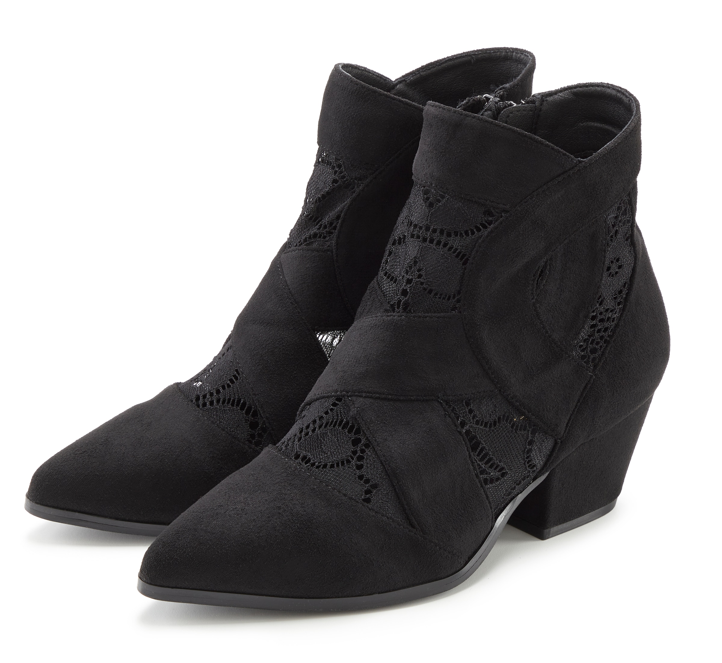 Stiefelette LASCANA, Damen, Gr. 41, schwarz, Obermaterial: 100% Textilmaterial. Decksohle: 100% Lederimitat. Laufsohle: 100% Synthetik, leicht transparent, unifarben, Schuhe Cowboy-Stiefelette Stiefelette Cowboyboots Sommerboots, mit Spitze & bequemen Blo