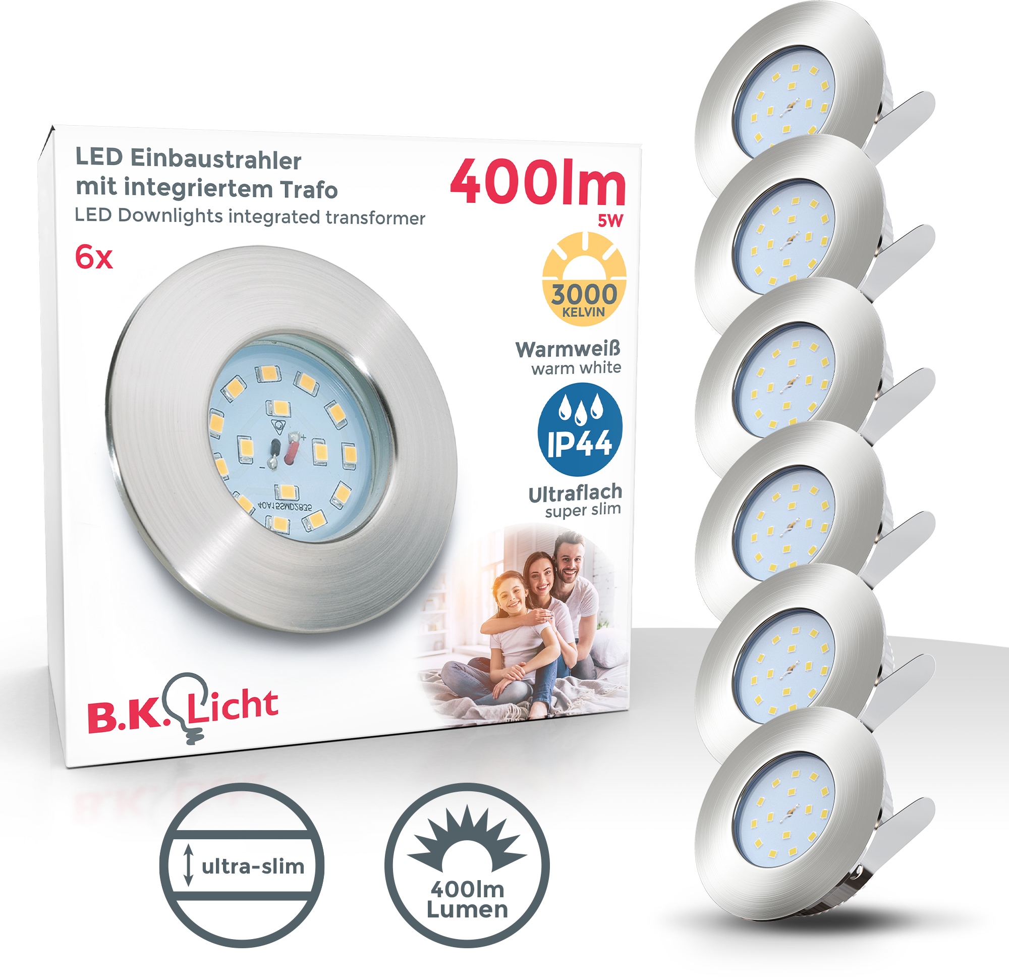 B.K.Licht LED Bad-Einbauleuchte »Elias«, 6er Set, Schutzart IP44, spritzwassergeschützt, Ø 7,5 cm