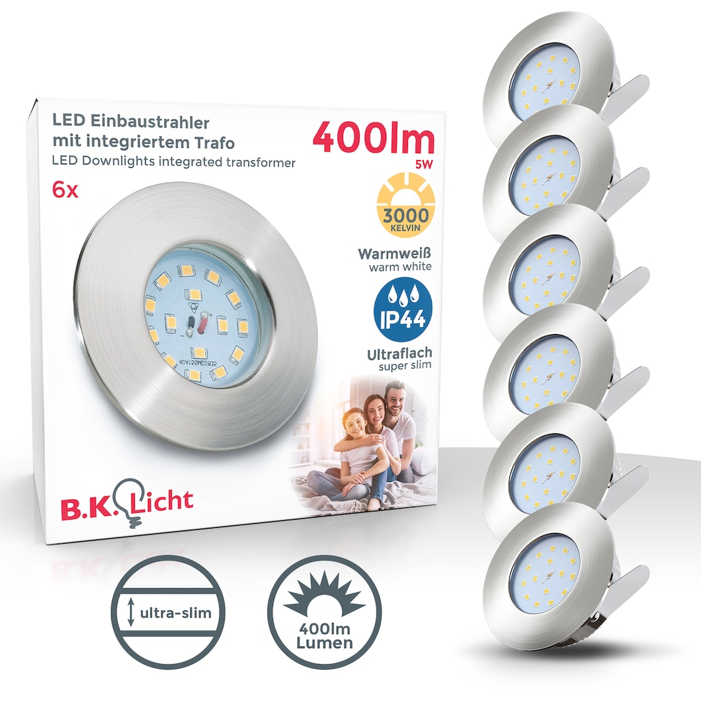 B.K.Licht LED Bad-Einbauleuchte »Elias«, 6er Set, Schutzart IP44, spritzwassergeschützt, Ø 7,5 cm