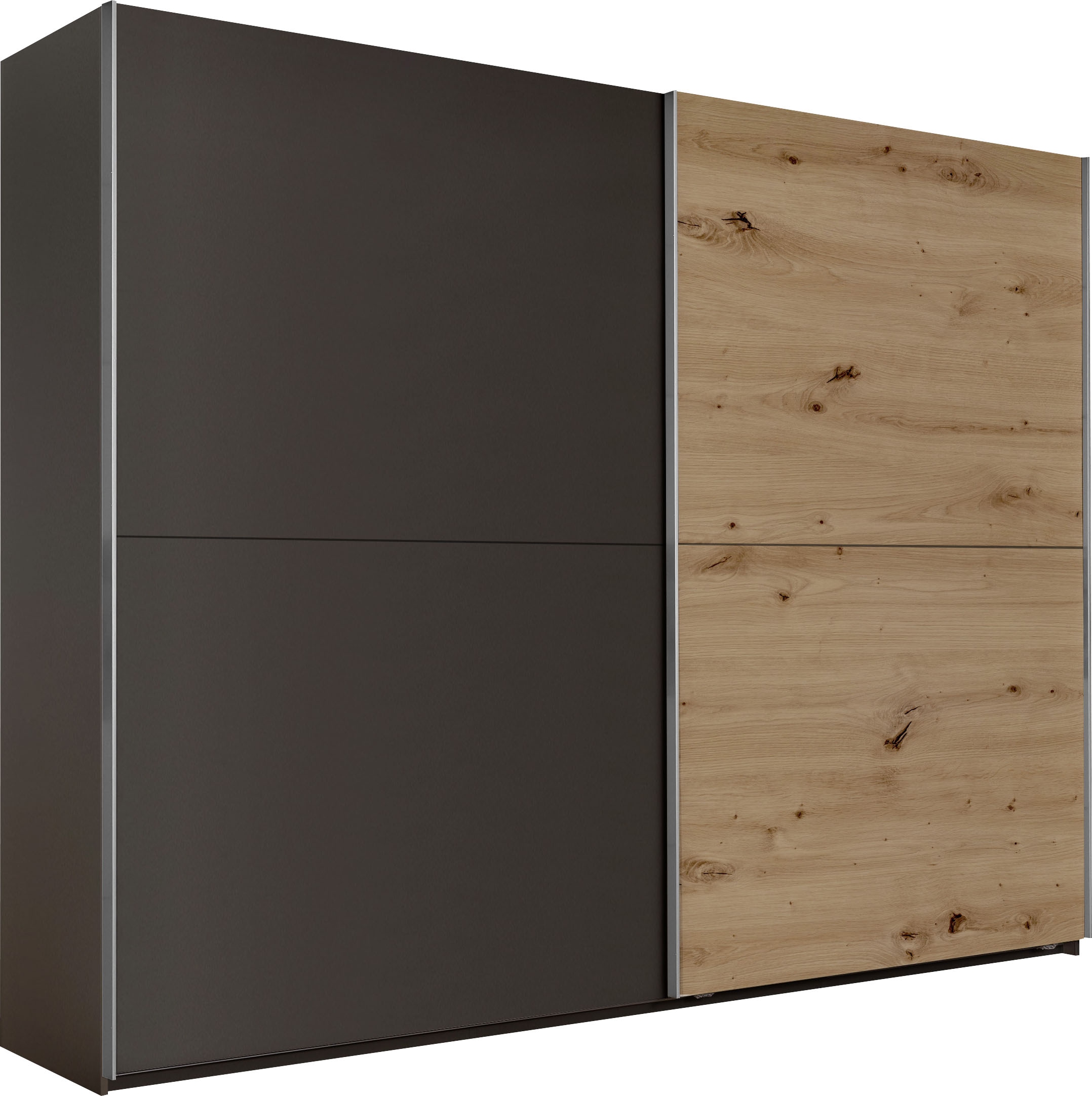Schlafkontor Schwebetürenschrank »Mesio, 2-türiger Kleiderschrank, Schiebetürenschrank mit viel Stauraum«, inklusive Hoteleinteilungen außen und Einlegeböden oben