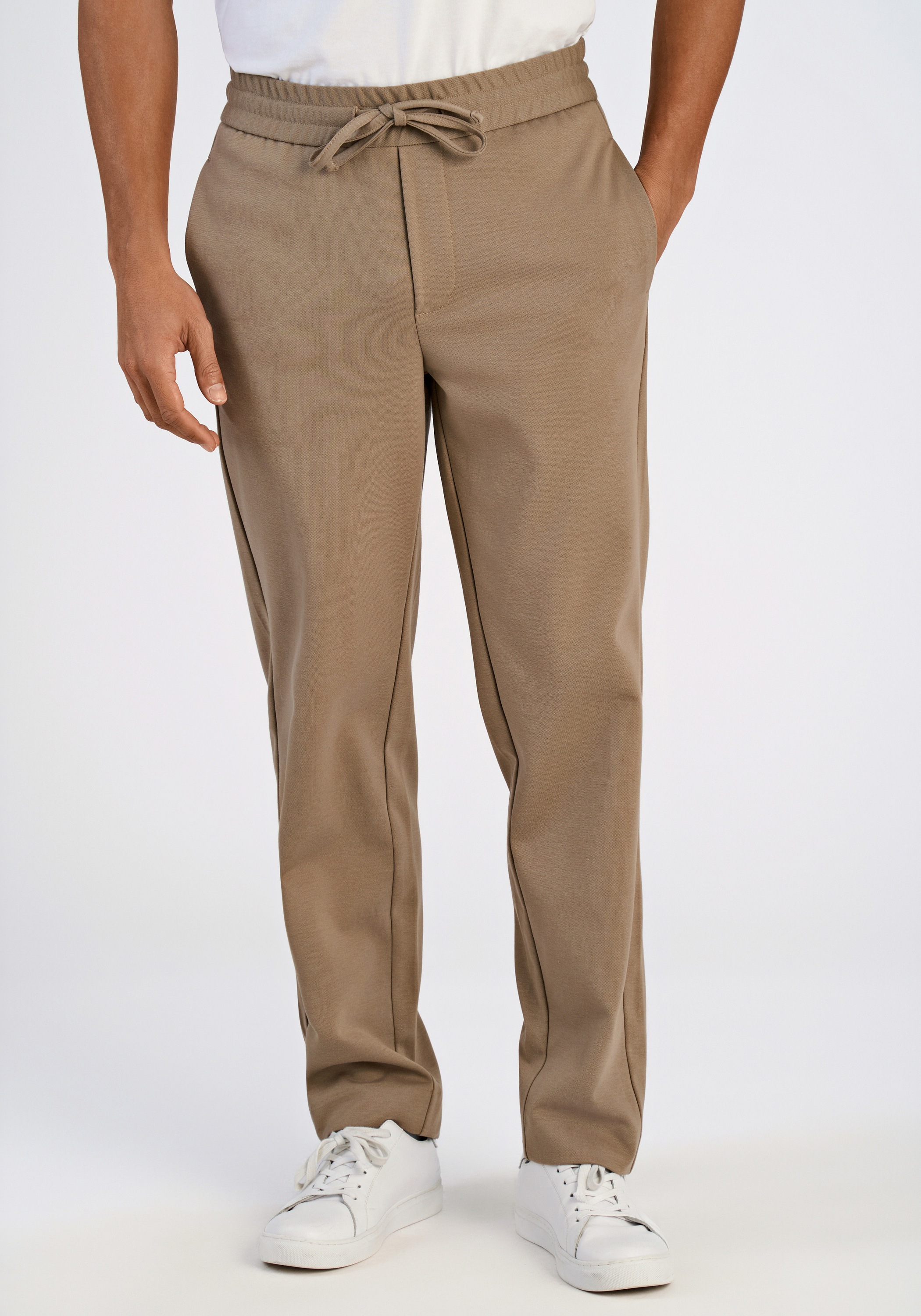 Stoffhose LINDBERGH "Stoffhose Relaxed Fit", Herren, Gr. XL, beige (sand mix), Obermaterial: 75% Polyester, 22% Viskose, 3% Elasthan, meliert, relaxed fit, Hosen Stoffhose