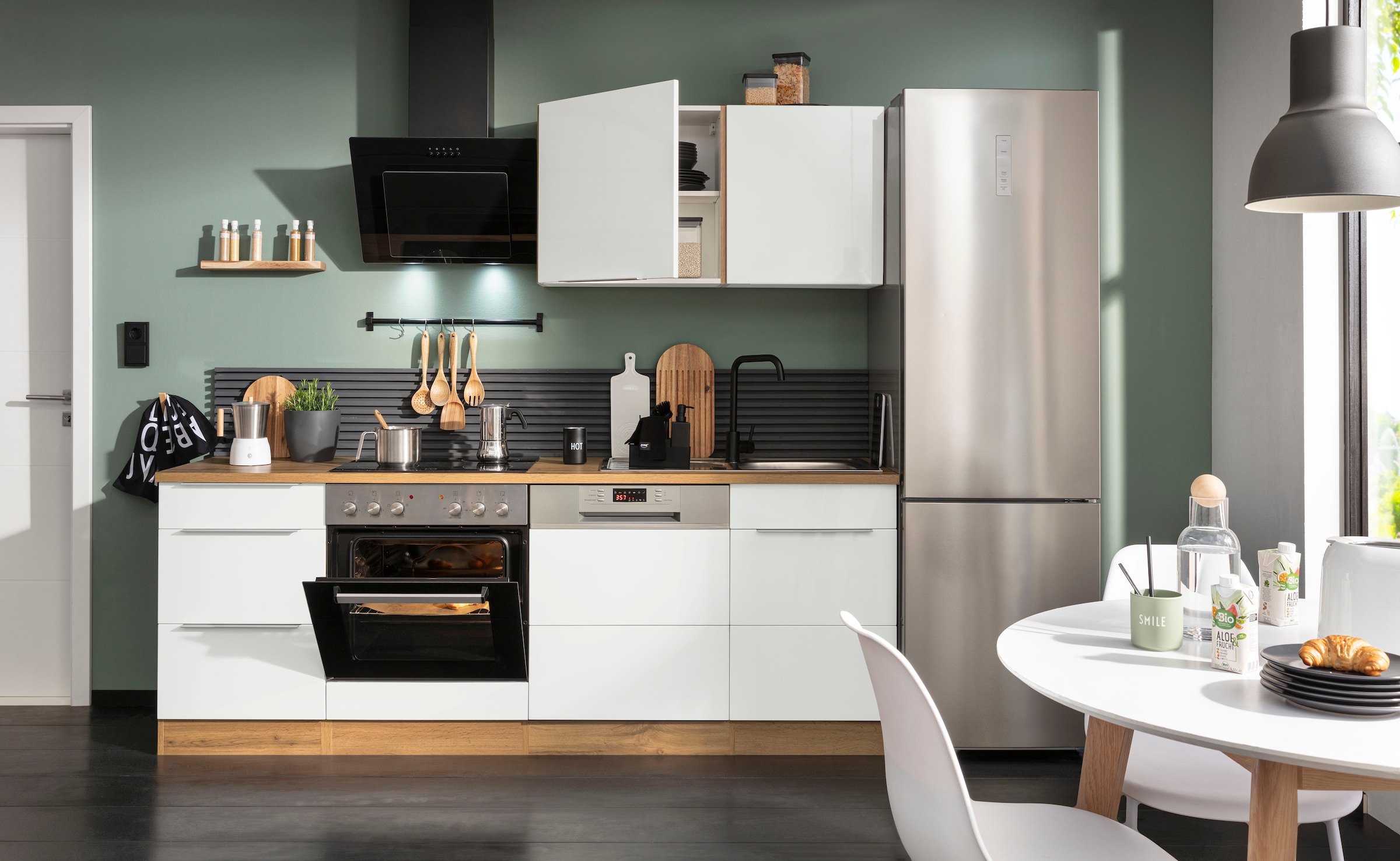 KOCHSTATION Küchenzeile »KS-Brindisi« Breite 220 cm, wahlweise mit E-Geräten, mit MDF-Fronten