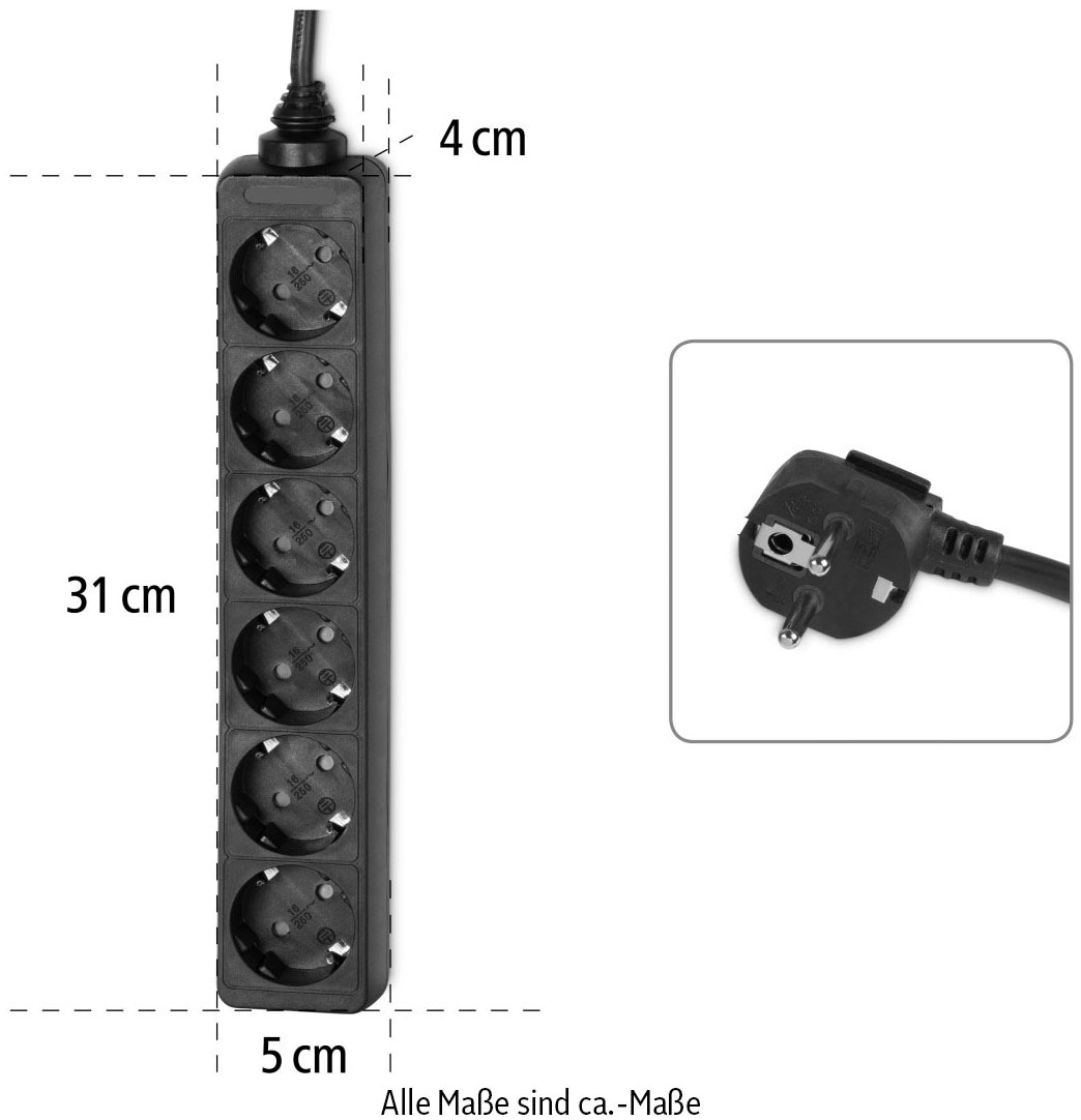 Hama Steckdosenleiste »Mehrfachsteckdose, 6-fach, 1,4 m, Schwarz«, 6-fach, (Kabellänge 1,4 m)