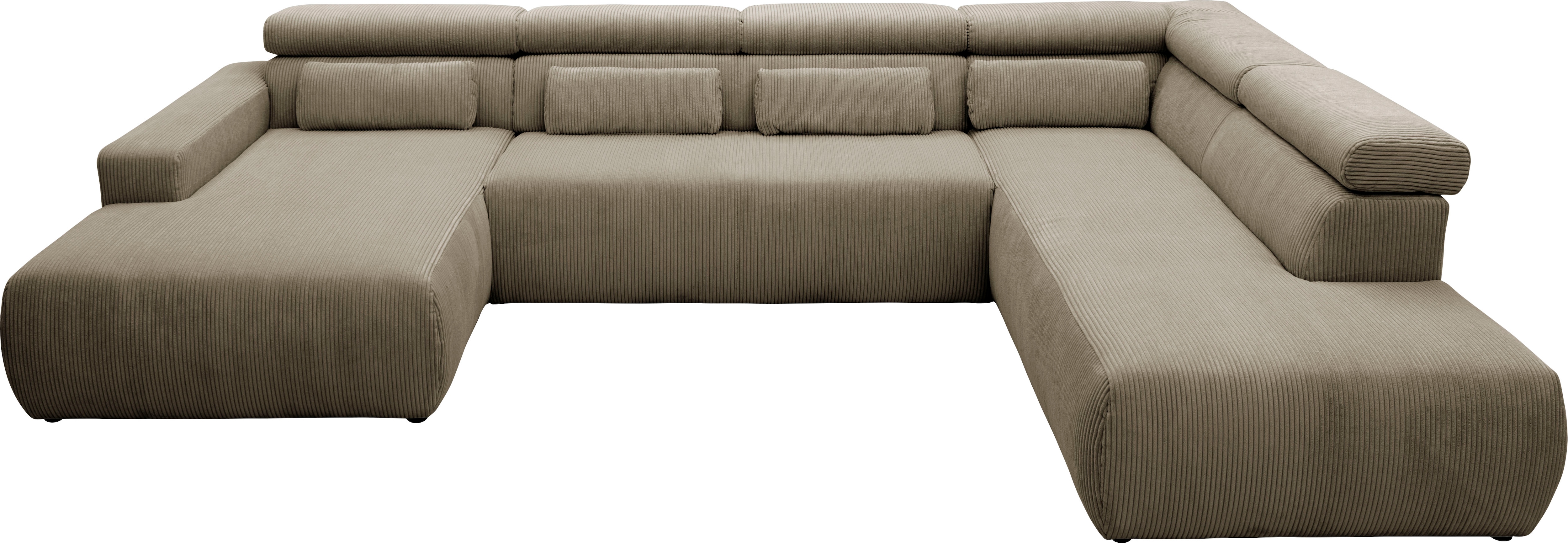 DOMO collection Wohnlandschaft "BRANDON belastbar bis 140 kg/Sitz, 359x228 cm, U-Form" mit Sitztiefenverstellung, Cord, schlamm