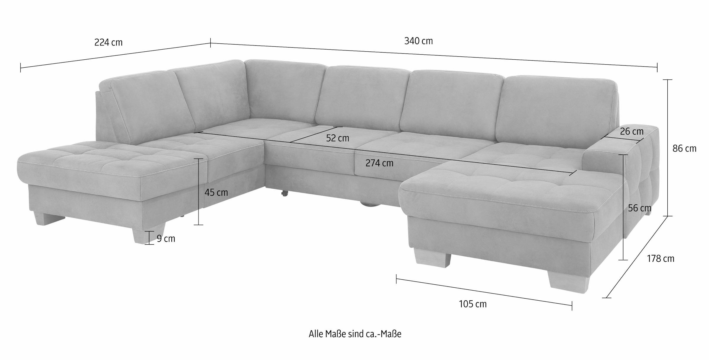 Home affaire Wohnlandschaft »Puccini U-Form«, mit Federkern, Sitztiefenverstellung, Kontrastnaht