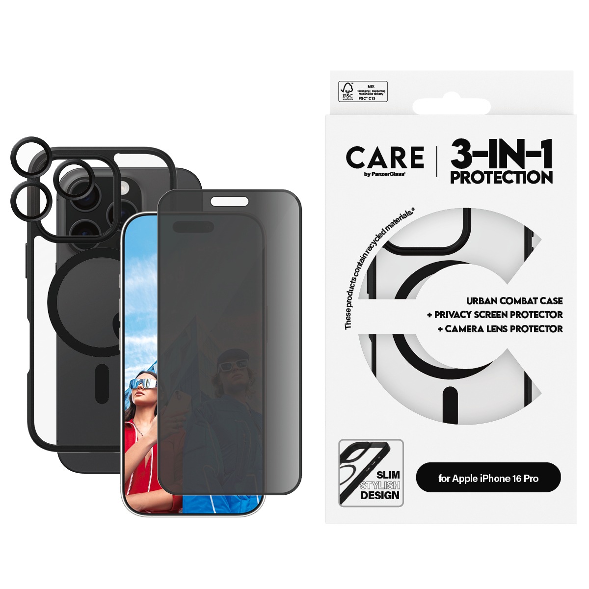 Displayschutzglas »3-in-1 Protection, Privacy Glass, Case, Lens Cover«, für Apple...