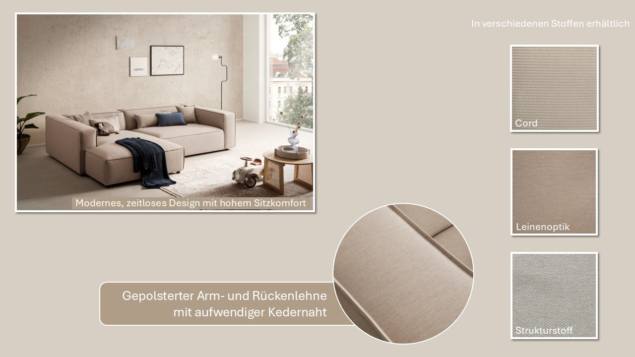 Thumbnail - LeGer Home by Lena Gercke Ecksofa "PIARA XXL, Big-Sofa in Cord oder Leinenoptik, L-Form, mit Kedernaht", wahlweise Ottom...
