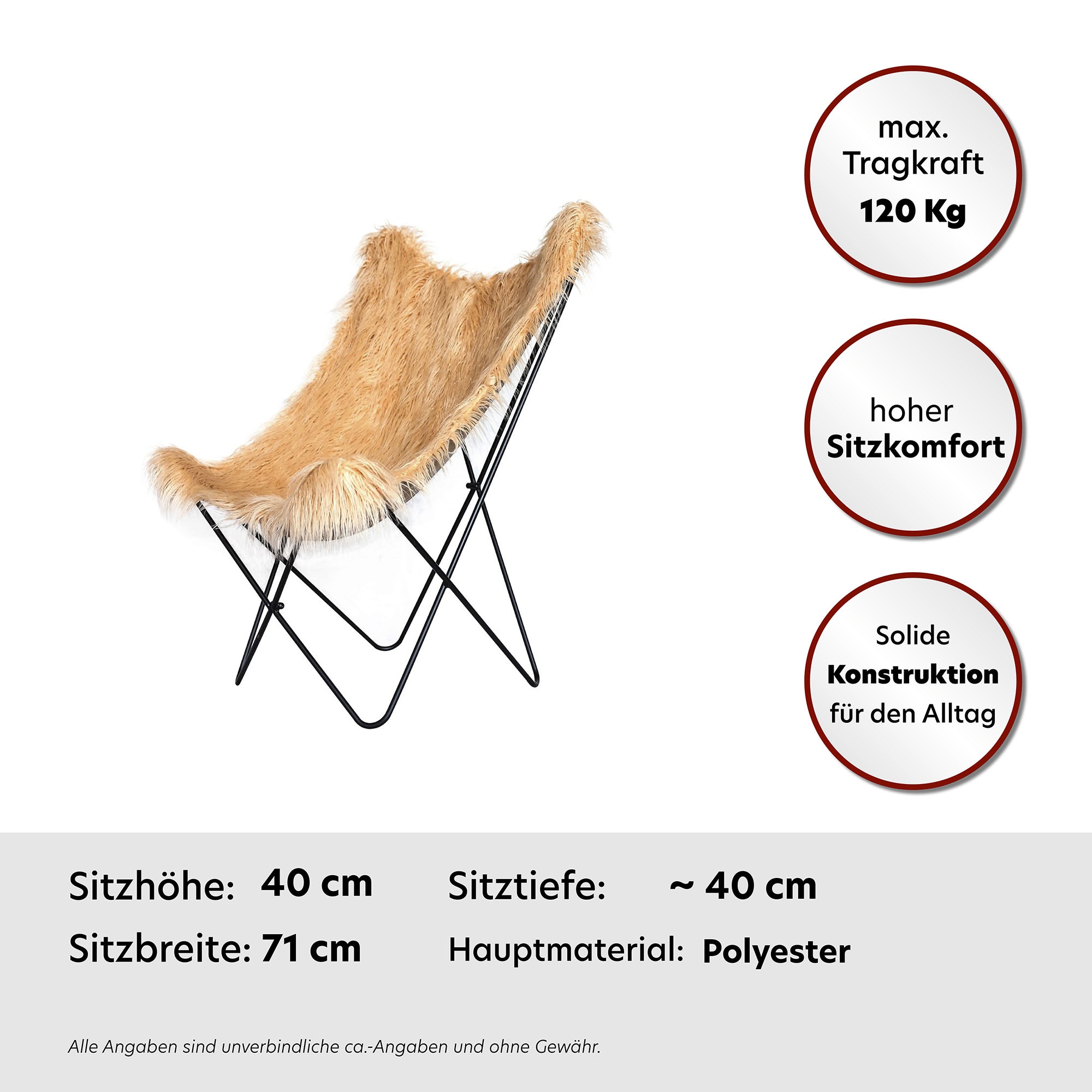 Kayoom Stuhl »Schmetterling-Stuhl Lynn 110, weicher Bezug aus Kunstfell« () 1 Stk.weicher Bezug aus Kunstfell, teilweise handgefertigt