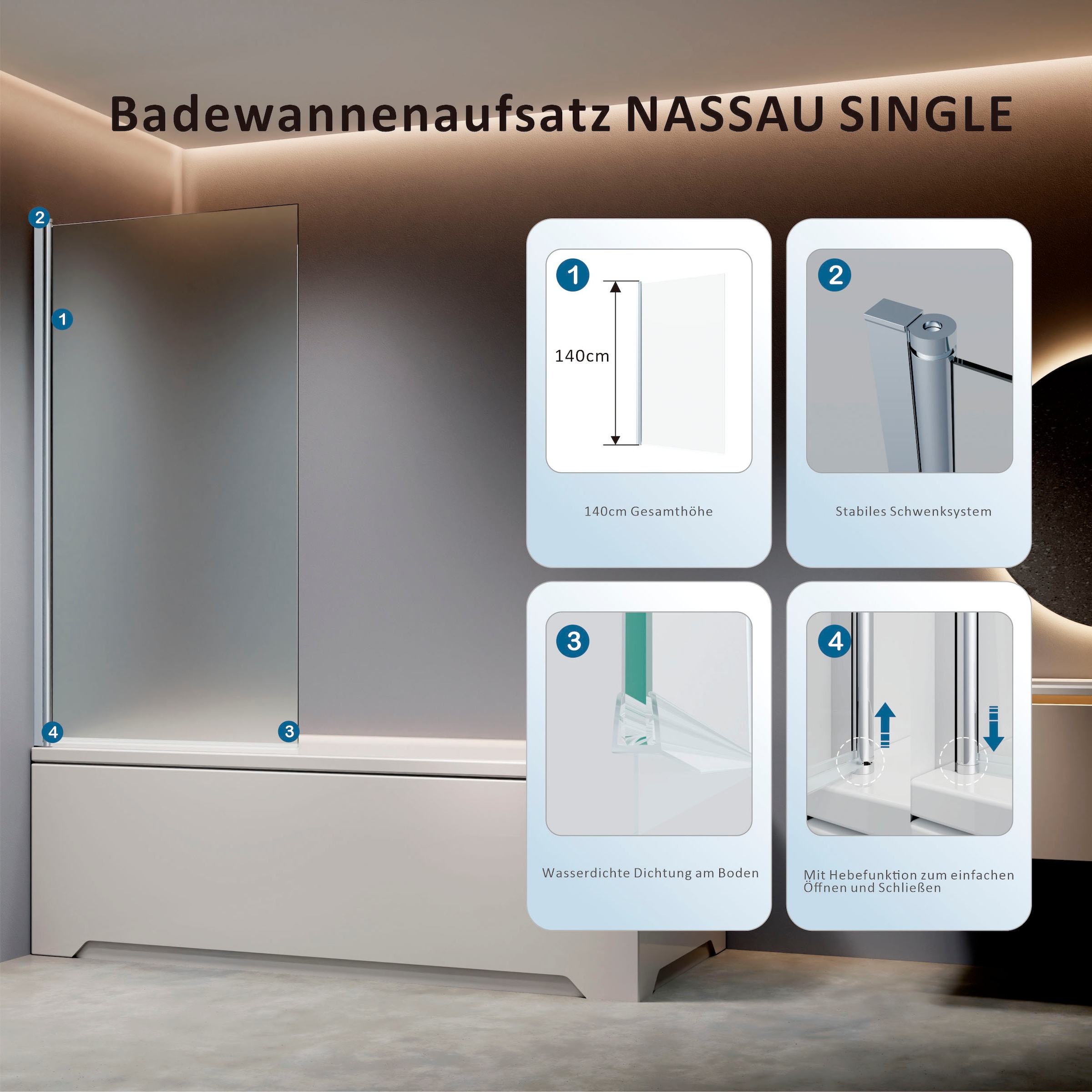 welltime Badewannenaufsatz »BWA Nassau Single clear«