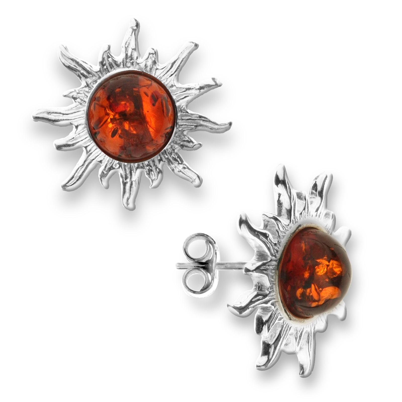 Paar Ohrstecker OSTSEE-SCHMUCK "- Sonne 20 mm - Silber 925/000 - Bernstein" Gr. 20, silber (silber 925, silberfarben, weiß), Ohrringe, Damen, Silber 925 (Sterlingsilber)