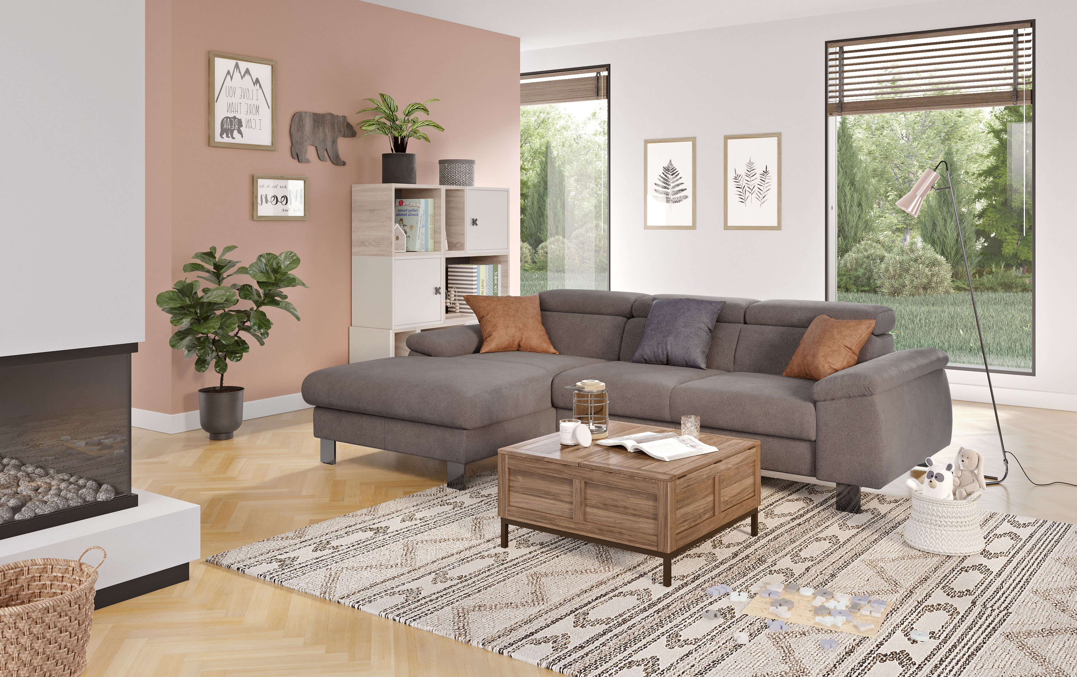 COTTA Ecksofa "Komaris L-Form, B: 244 cm" mit Kopfteilverstellung, optional Schlaffunktion, Bettkasten & Licht
