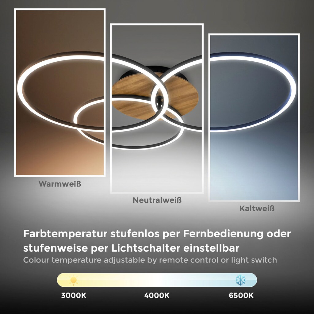 B.K.Licht LED Deckenleuchte, inkl. LED  40 Watt, 4.400lm, 3000K-6500K dimmbar, inkl. Fernbedienung, inkl. Nachtlicht