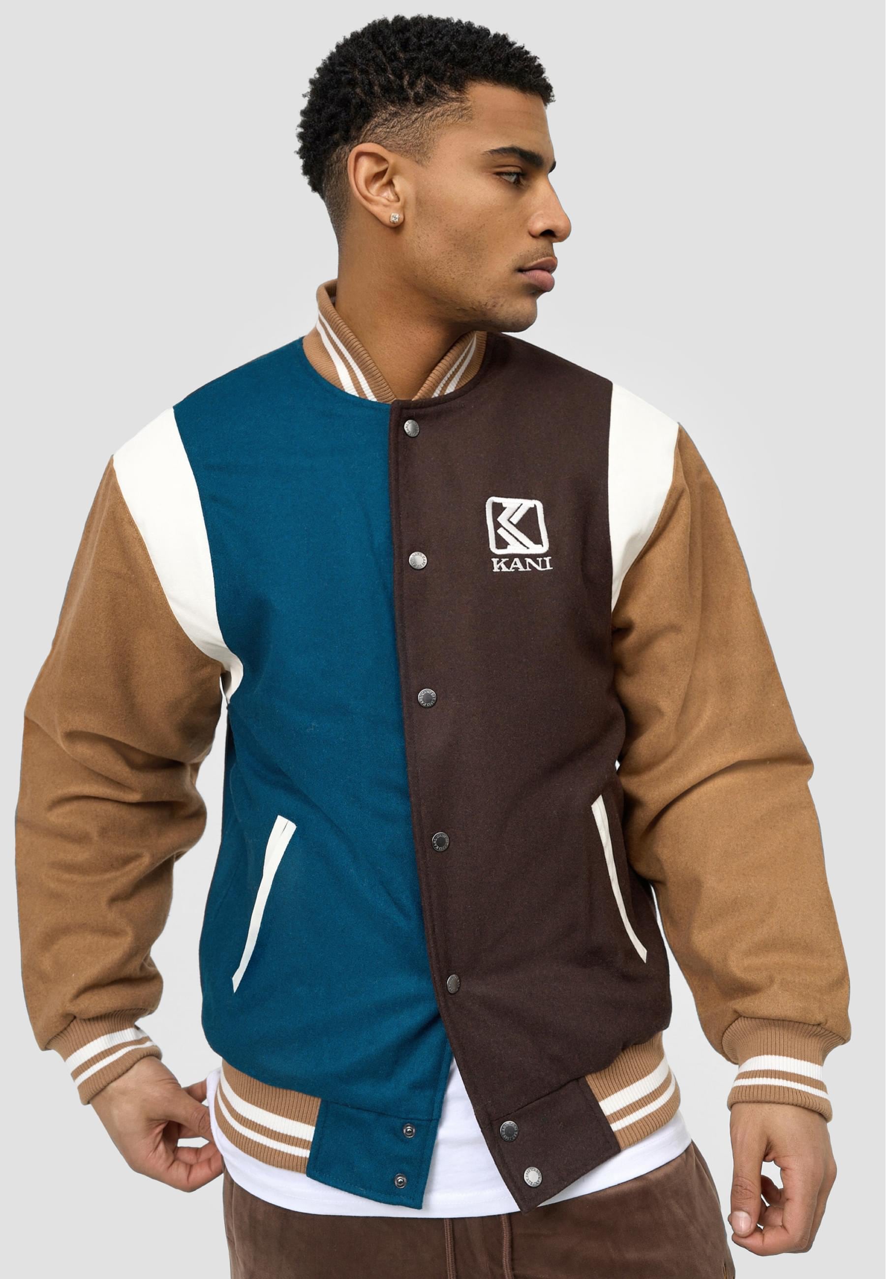 Karl Kani Allwetterjacke »Karl Kani Herren KM213-069-1 OG Block Wool Blend College Jacket«, (1 St.), ohne Kapuze