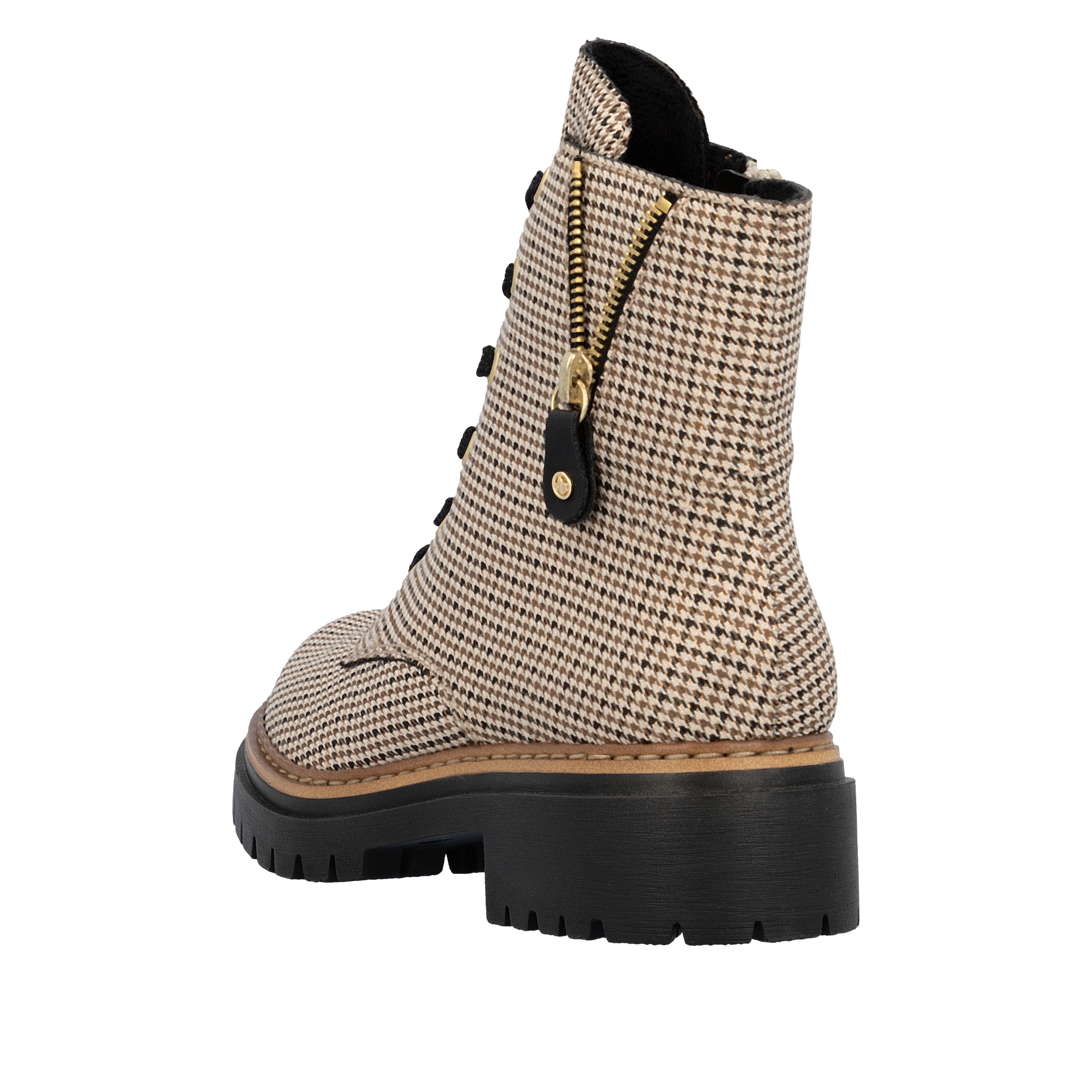 Rieker Schnürstiefelette, Schnürboots, Herbstboots, Profilsohle, Blockabsatz, im Pepita-Look