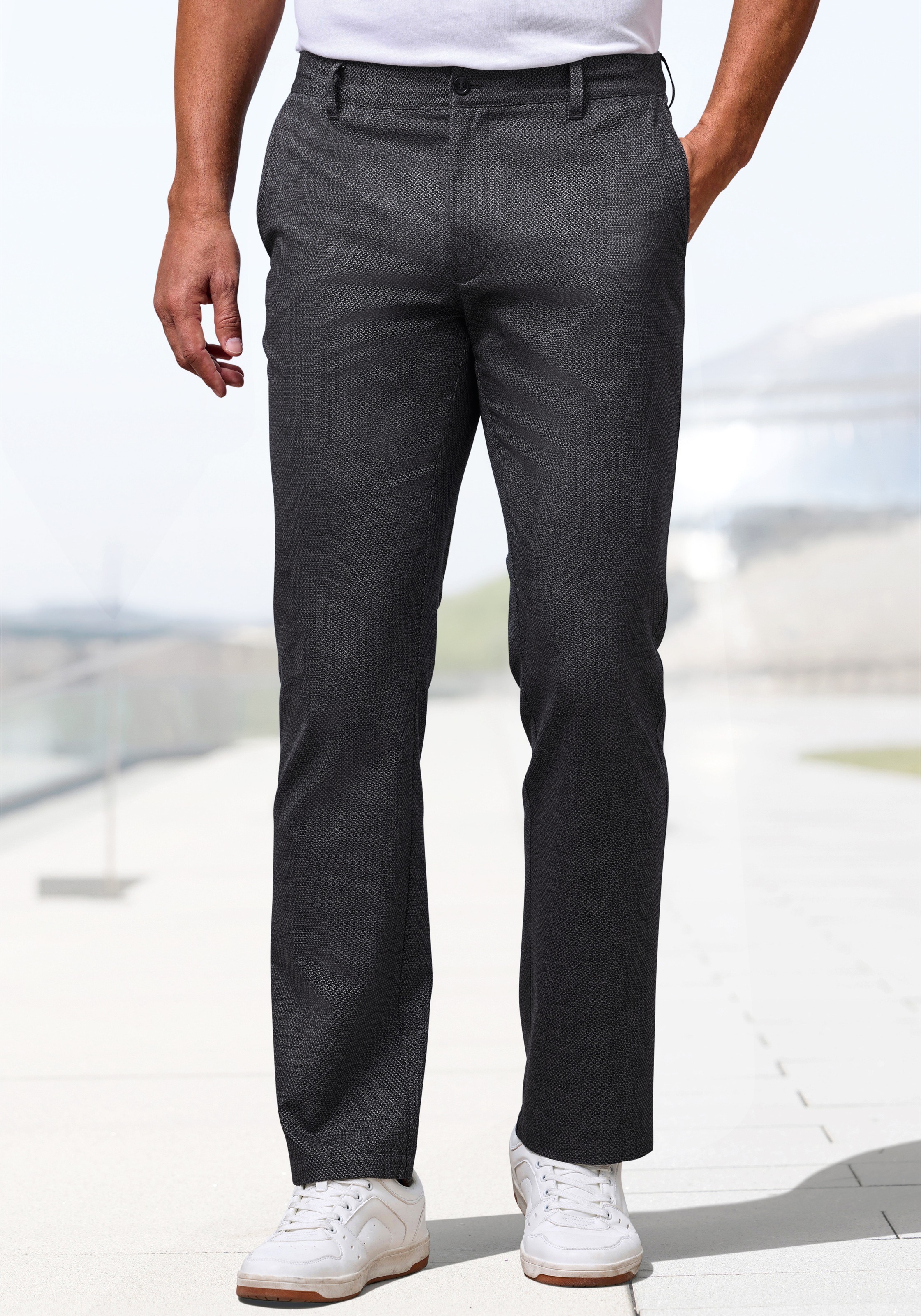 Stoffhose H.I.S "aus leicht elastischer Baumwollmix-Qualität", Herren, Gr. 38, Länge 34, anthrazit, Web, Obermaterial: 53% Baumwolle, 30% Polyester, 15% Viskose, 2% Elasthan, unifarben, regular fit lang, Hosen Stoffhose, bequeme Hose aus leicht elastische