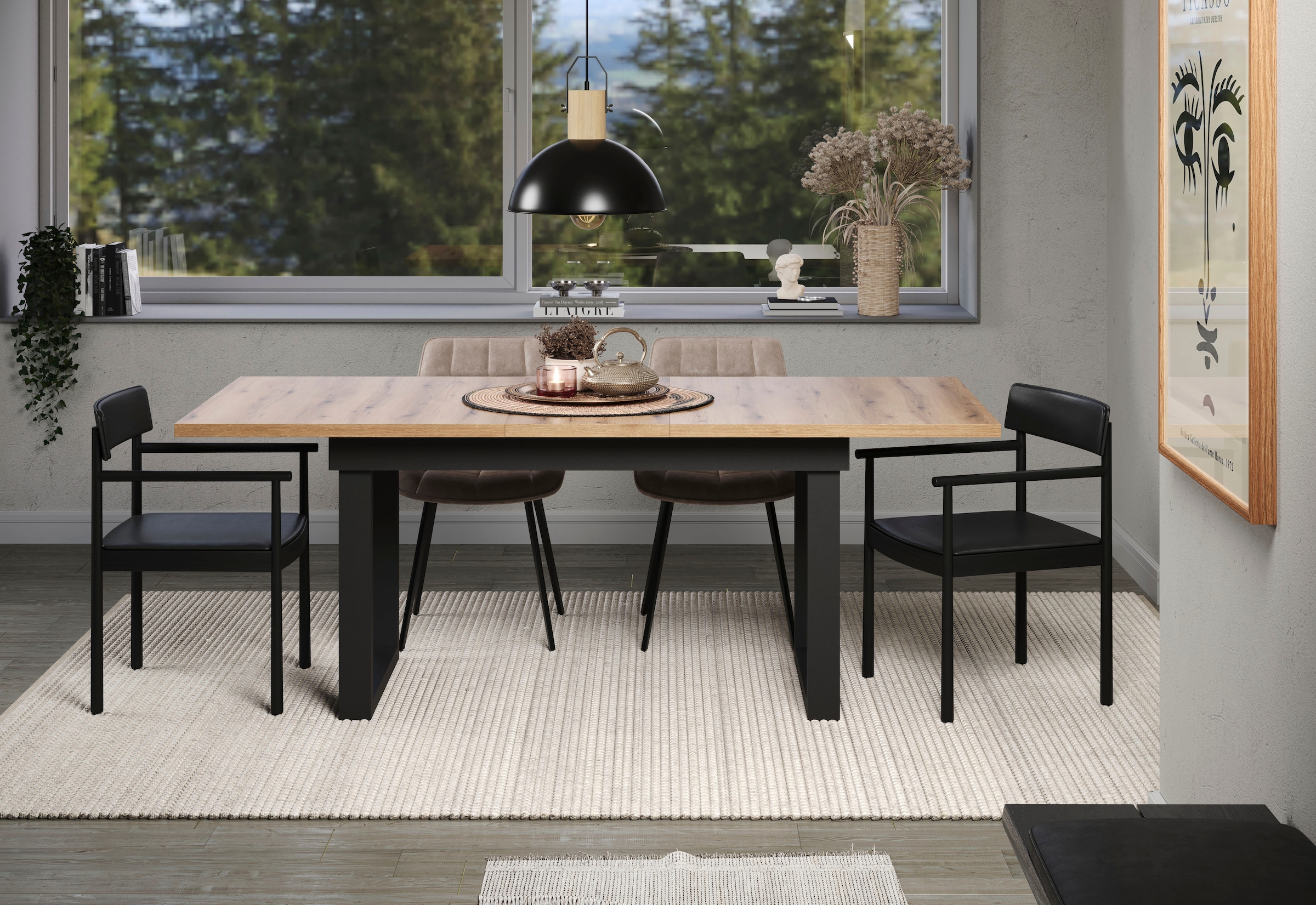 Home affaire Esstisch »Valencia« 1 Stk. tlg. Synchroauszug; Metallkufen, ausziehbar auf 200 cm