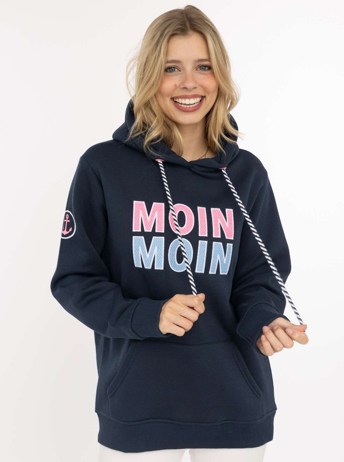 Zwillingsherz Hoodie ""Moin Moin"", auffälliges Front Logo, Anker am Arm, Kapuze mit Kordel, Kängurutasche
