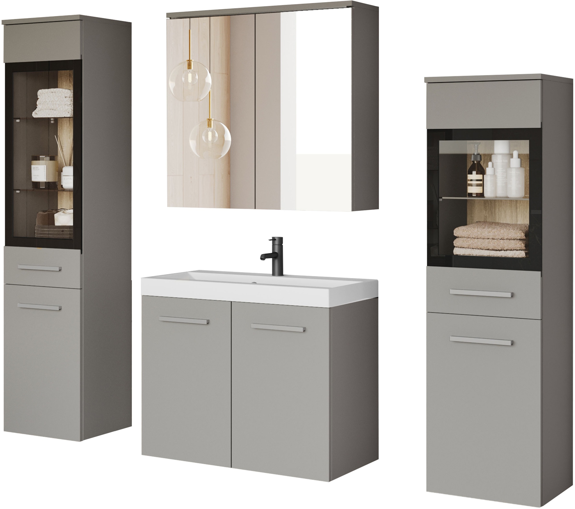 welltime Badmöbel-Set "MADRIT II, Schrank mit Waschbecken, 2 Hänger, Spiege günstig online kaufen