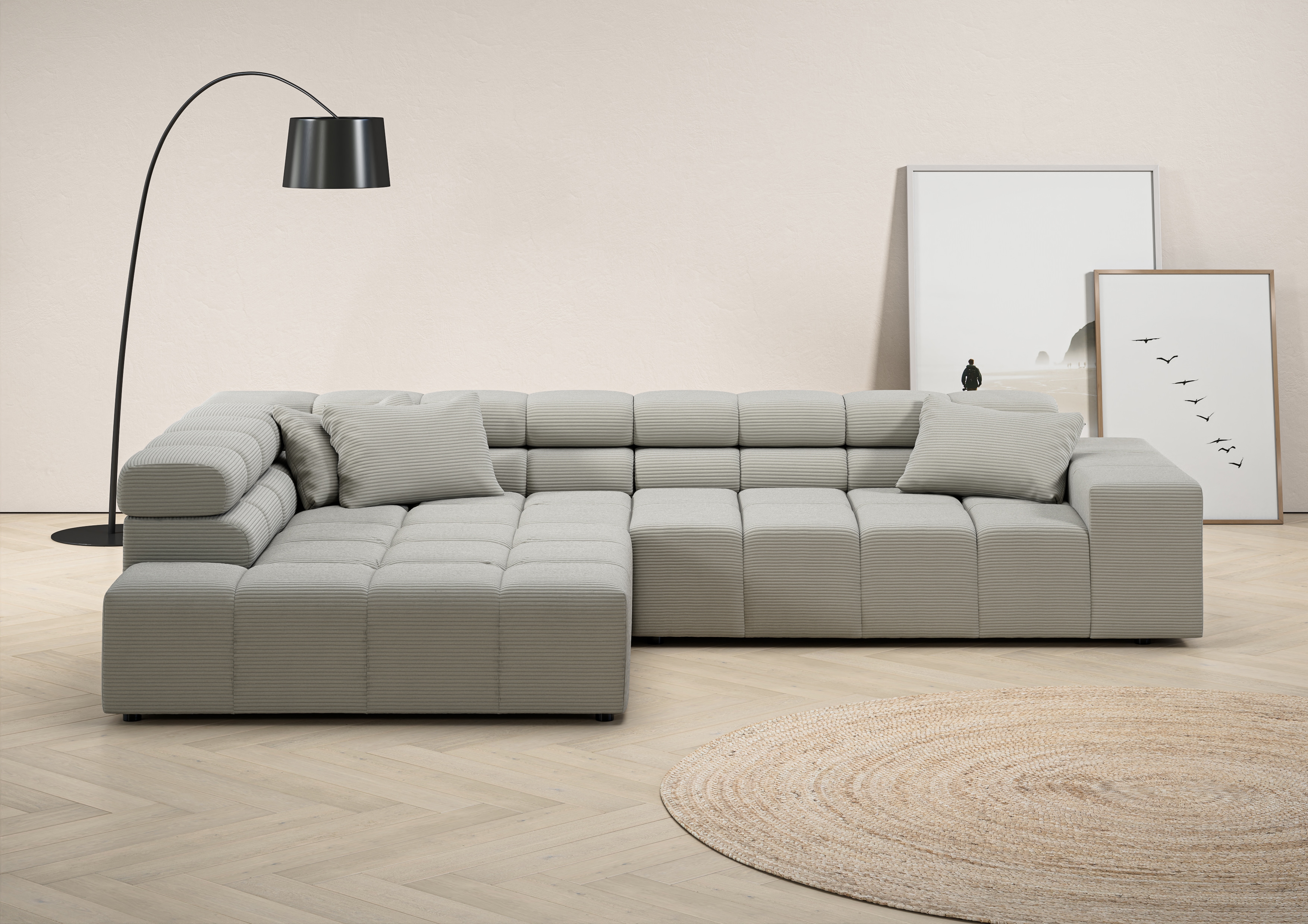 Home affaire Ecksofa "Ancona, Ecksofa, incl. Kopfteilverstellung, Breite 319 cm, L-Form" wahlweise motorische Sitztiefenverstellung, auch in Cord + Easy Care